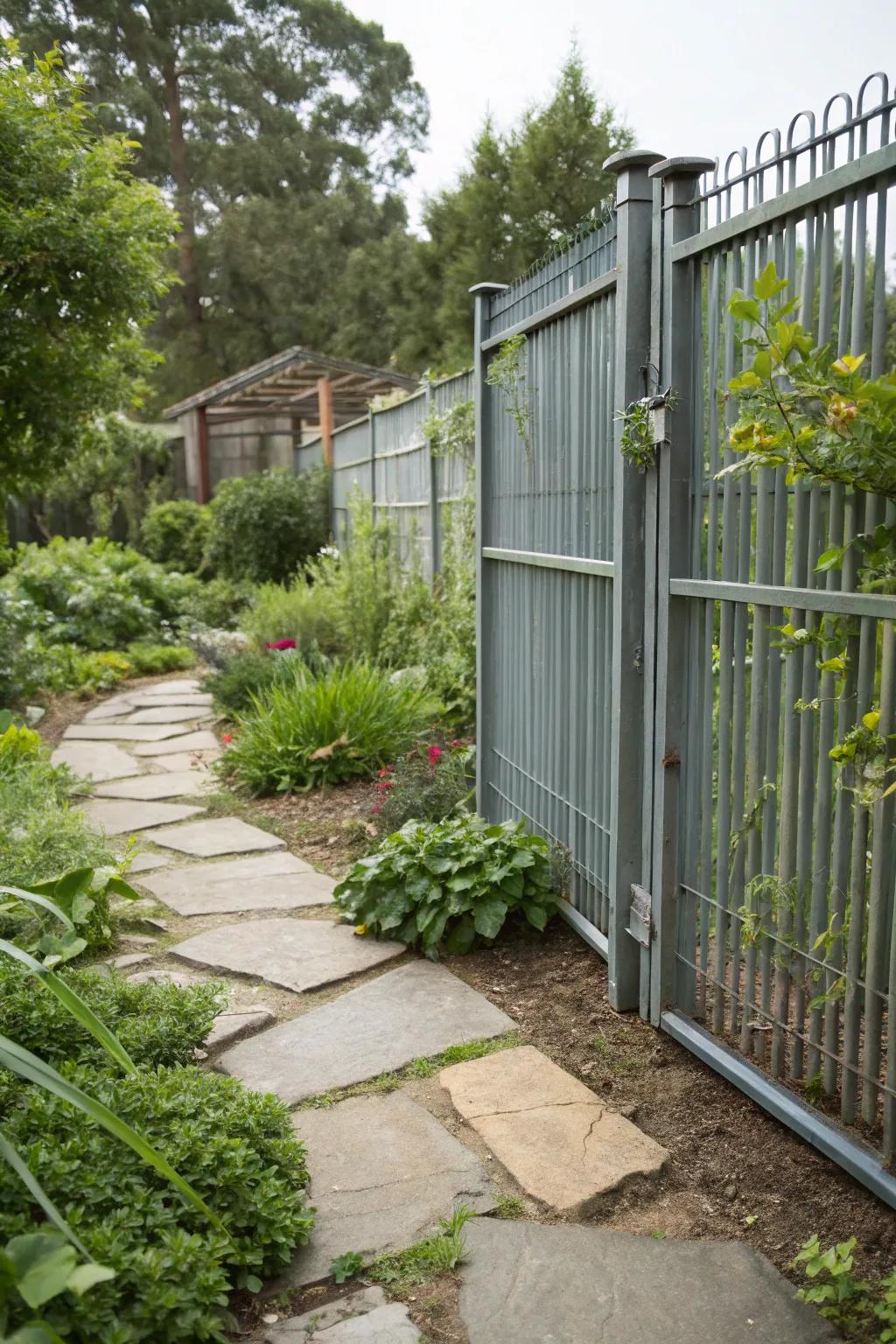 Galvanized metal fences offer long-lasting durability.