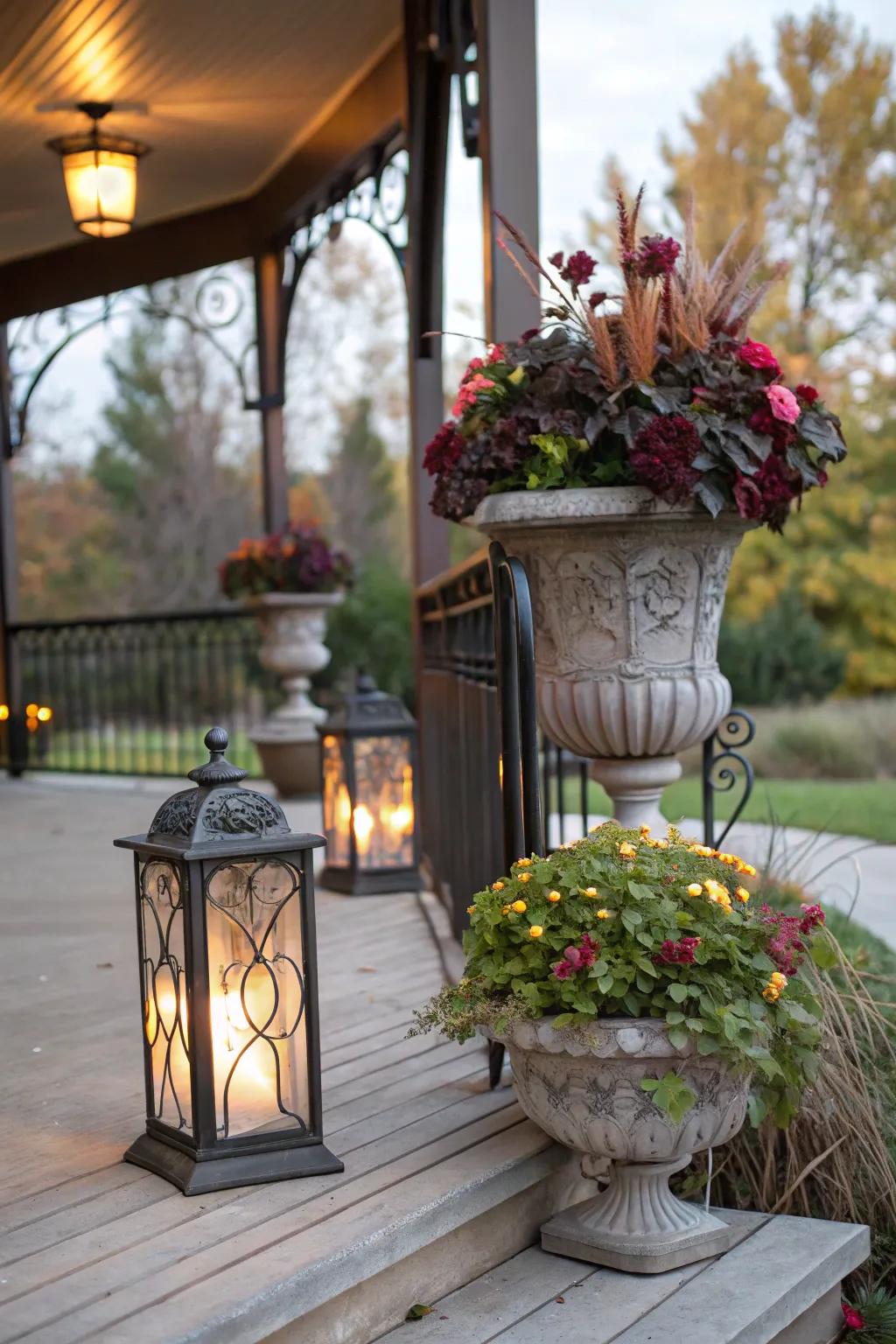 A decorative metal porch with charming elements.