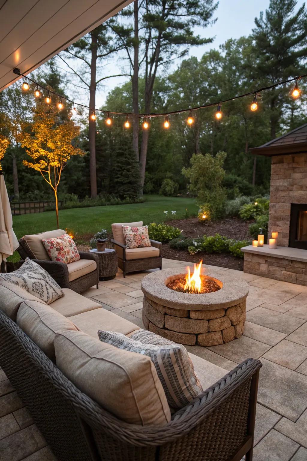 An inviting outdoor living space for cozy gatherings.