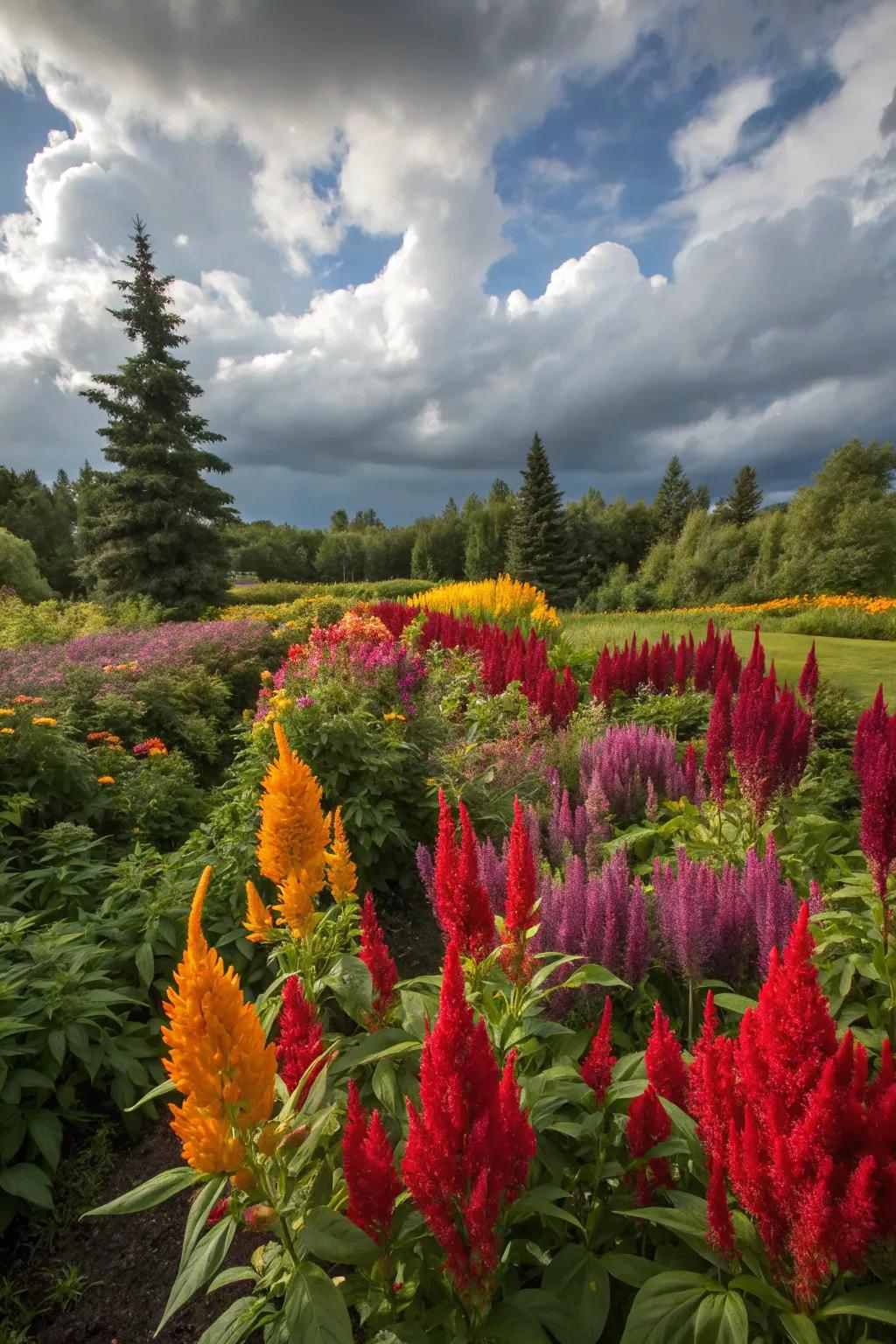 Contrasting colors make this mid-century garden burst with life.