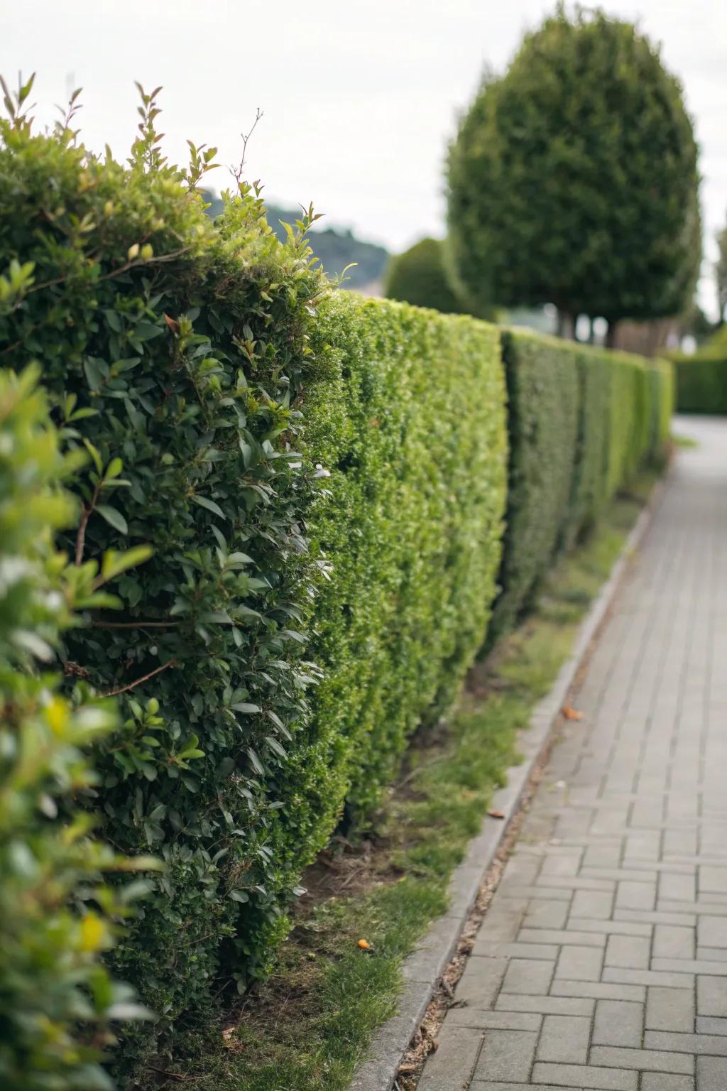 A mixed hedge serving as a decorative privacy screen.