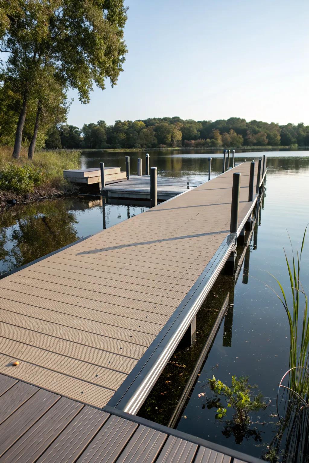 Eco-friendly materials offer durability and a modern aesthetic for your dock.
