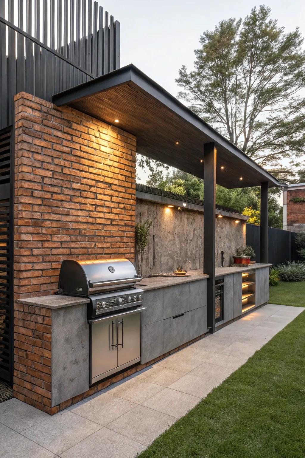 A striking mix of rustic and modern elements in a BBQ design.