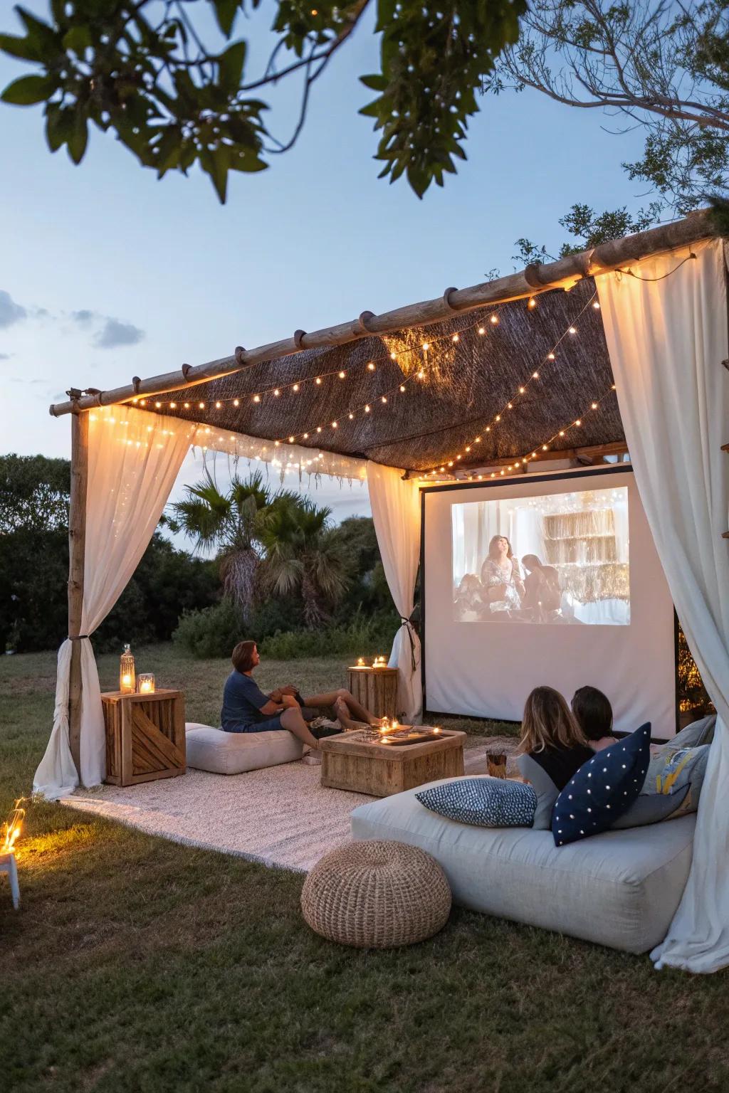 An entertainment-ready cabana perfect for movie nights.