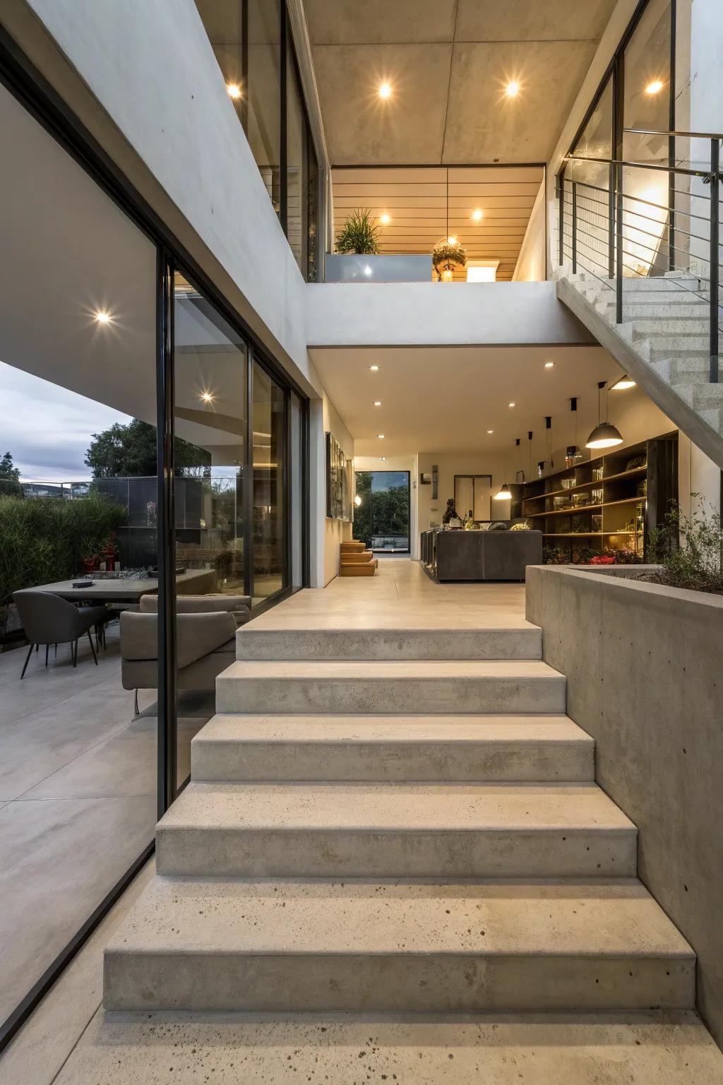 Elegant concrete steps used in a modern indoor setting.