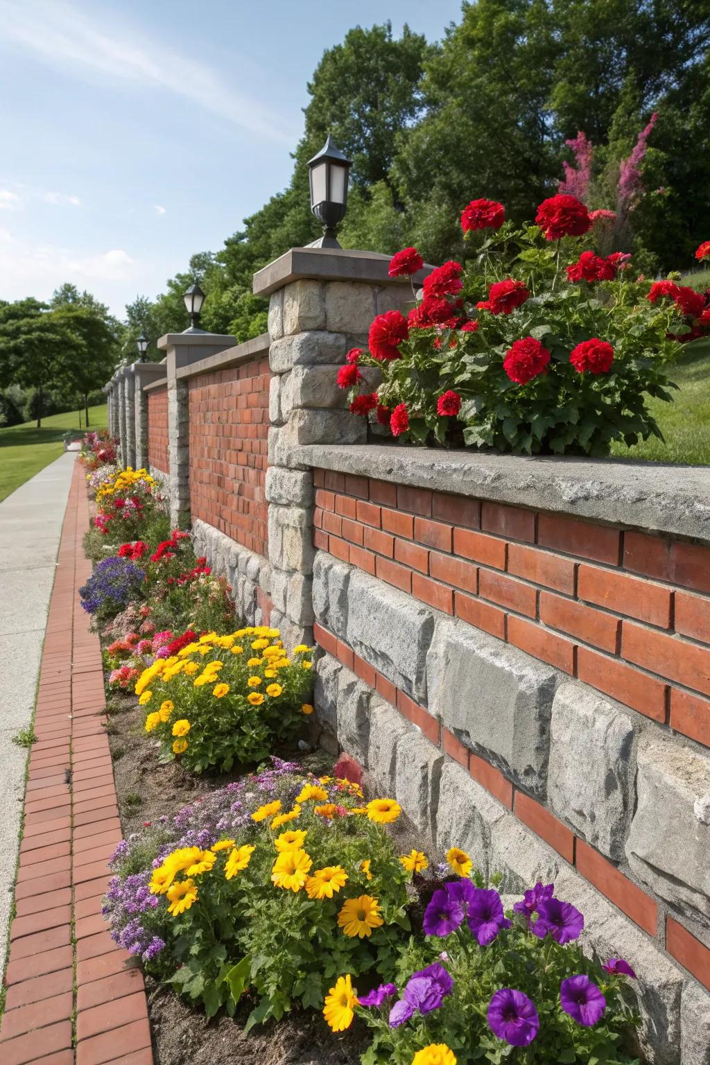 Brick and stone walls add timeless structure to the landscape.
