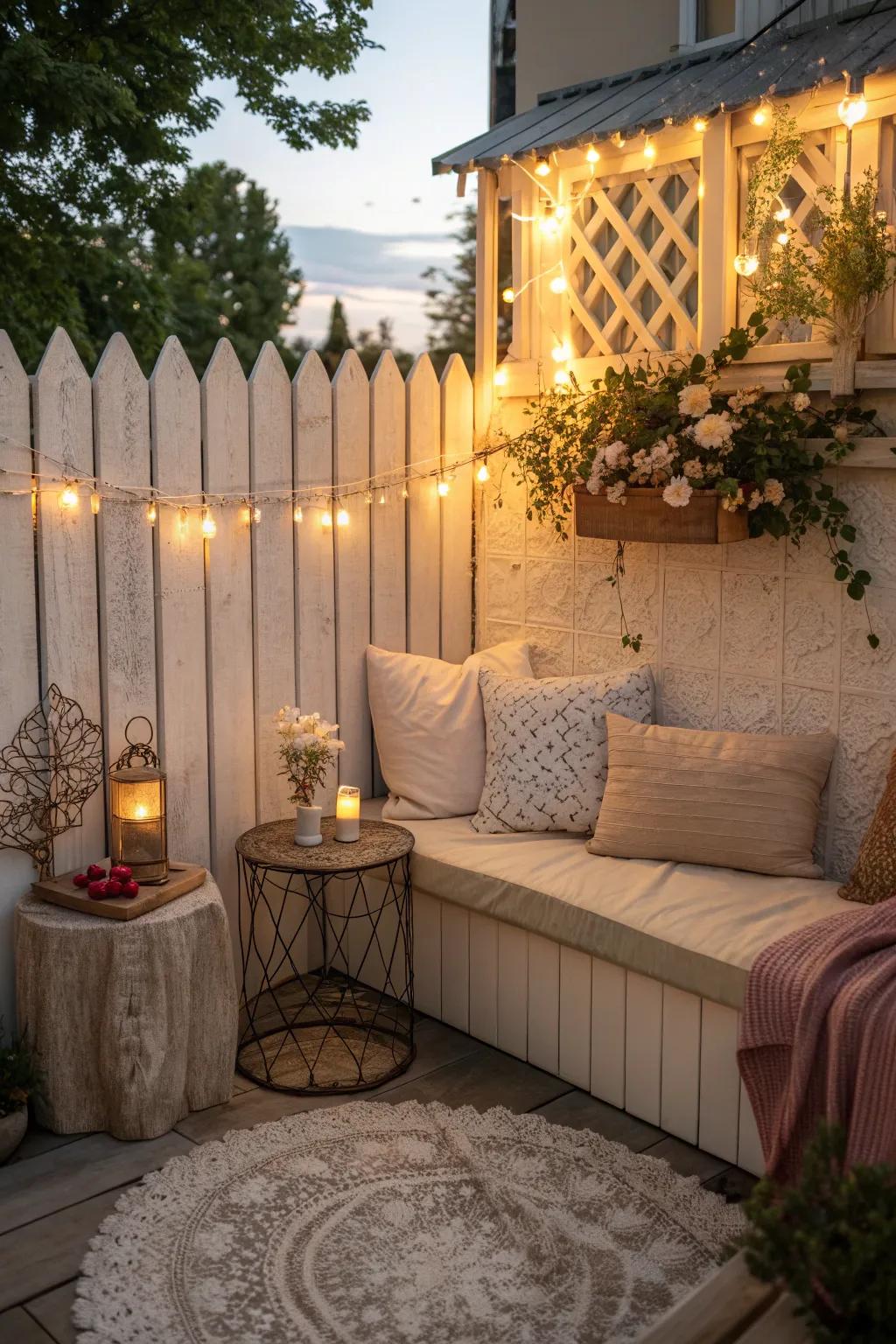 Create a cozy nook with a seating area against your fence.