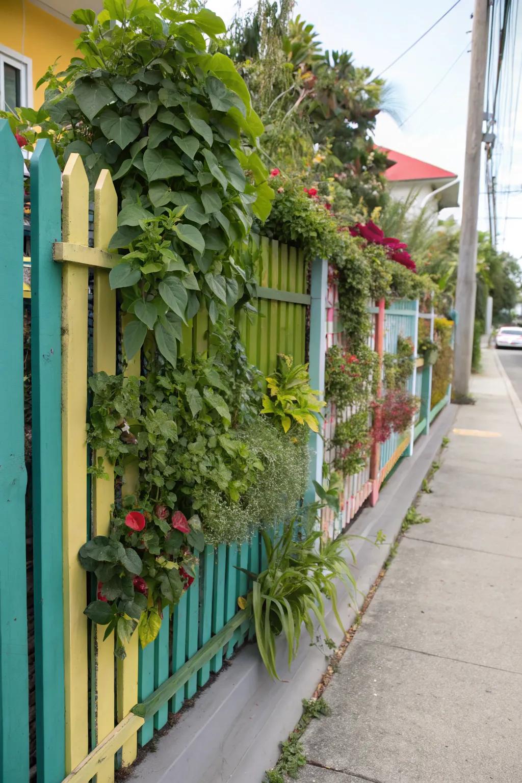 Integrate vertical gardens into your fence for a lush, vibrant look.
