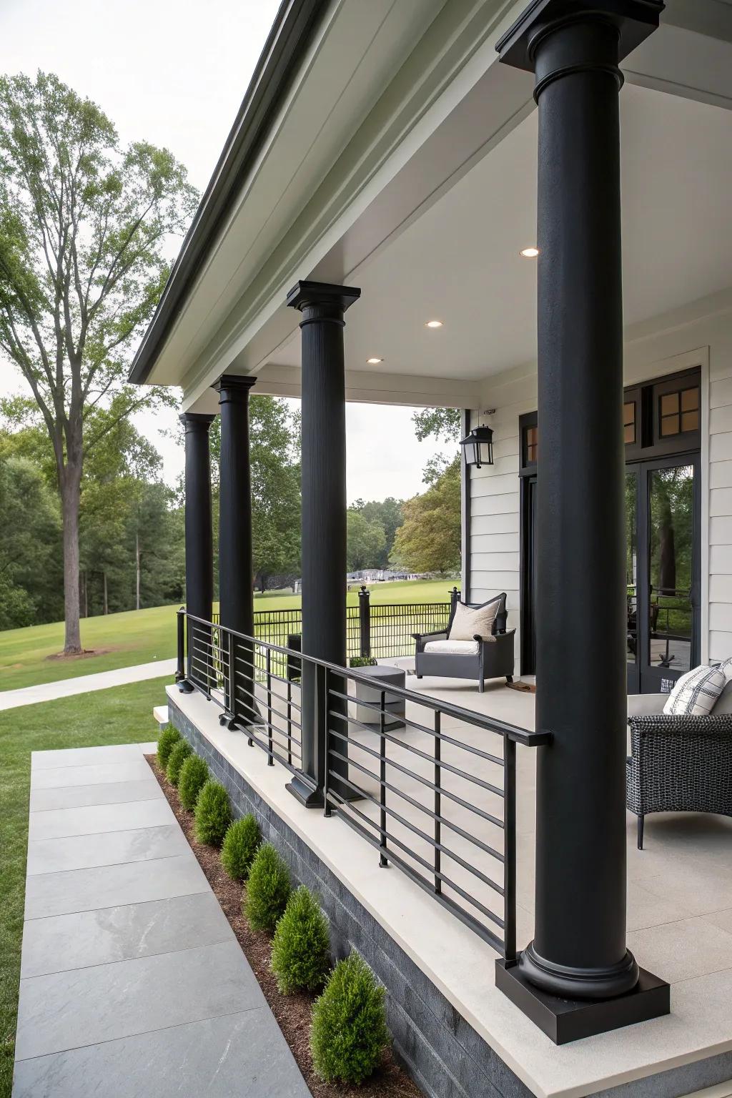 Contrasting colors make these columns stand out on this modern porch.