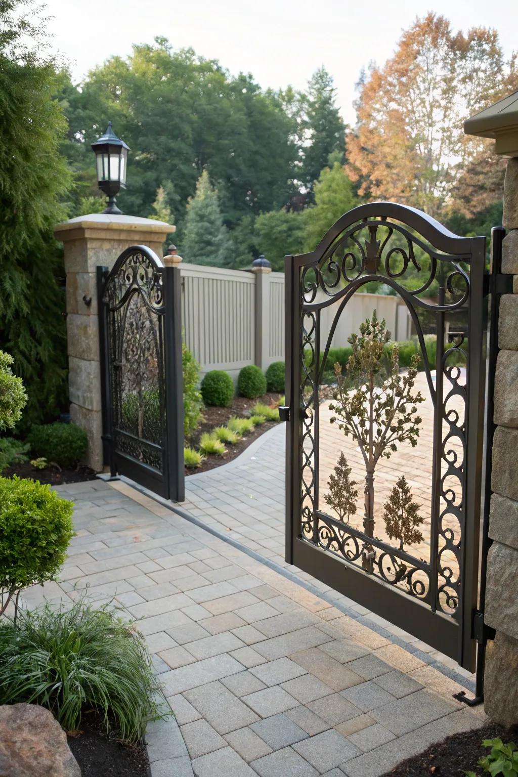 A gate with ornamental cutouts for a unique flair.