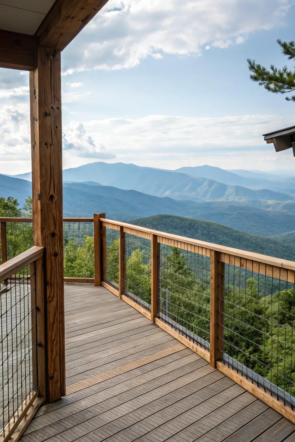 Hog wire railings highlight breathtaking scenic views.