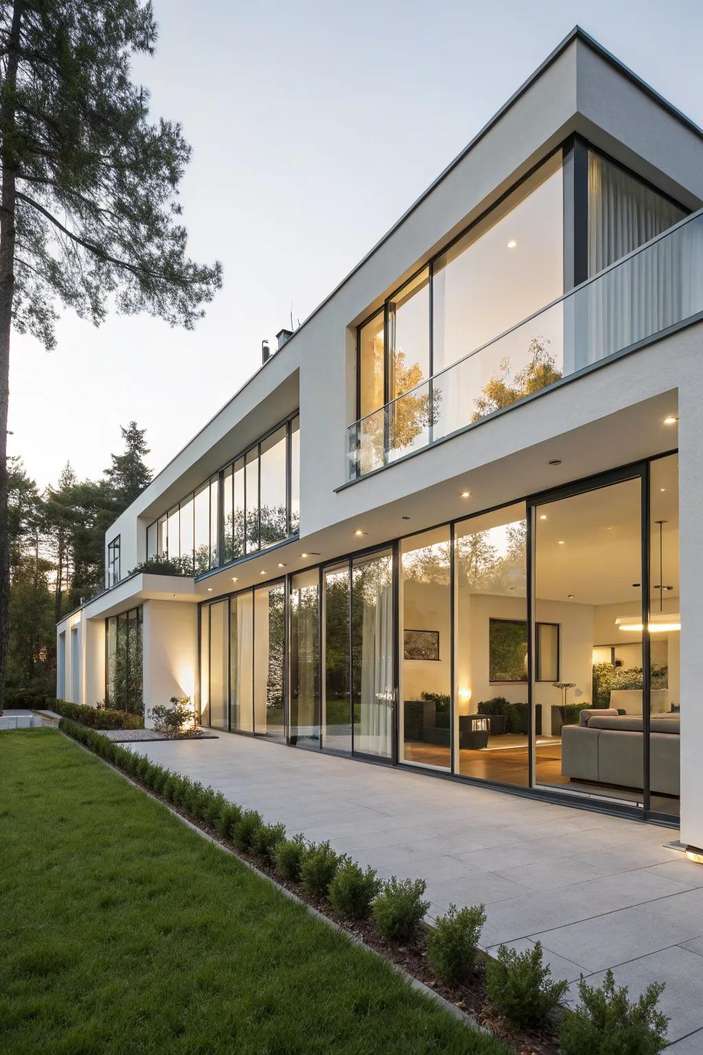 Expansive windows bring natural light and modern charm to this facade.
