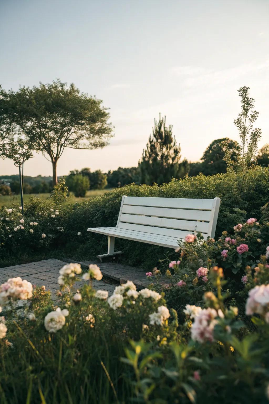 A minimalist bench with a sleek backrest, perfect for relaxation.