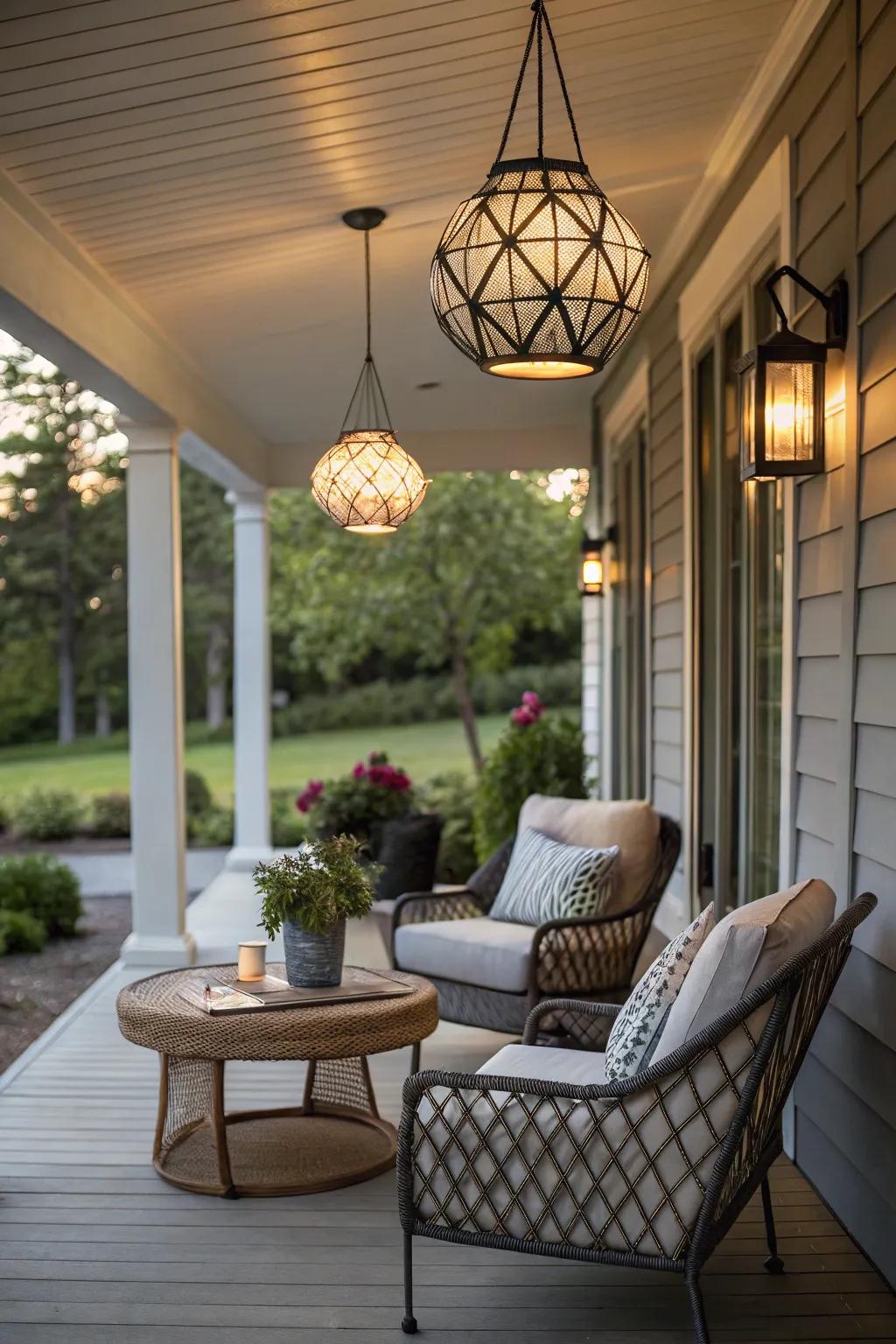 Enhance your porch with contemporary pendant lights.