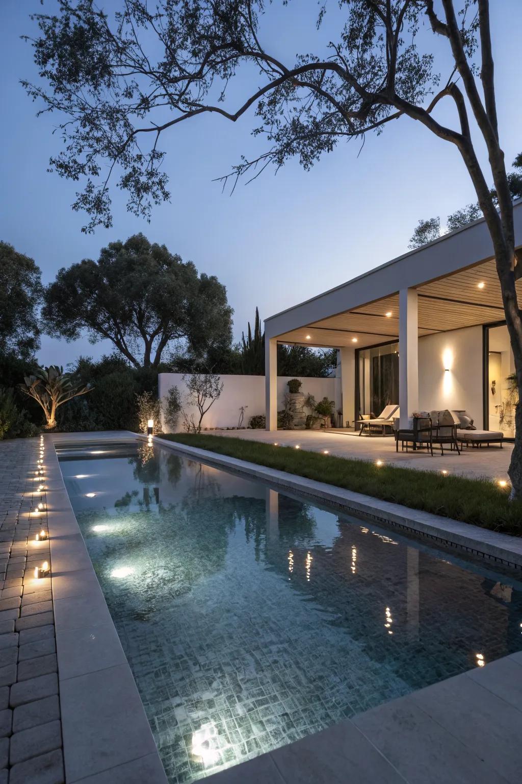 Subtle lighting transforms your pool at night.