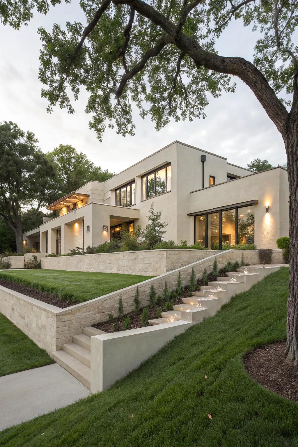 Stucco walls harmonize beautifully with modern architecture.