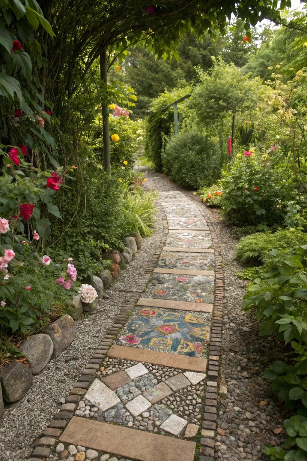 Pebbles and tiles combine for a tactile and visual treat.