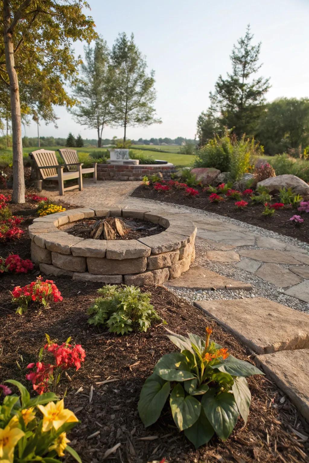Stone borders add definition and elegance to the space.