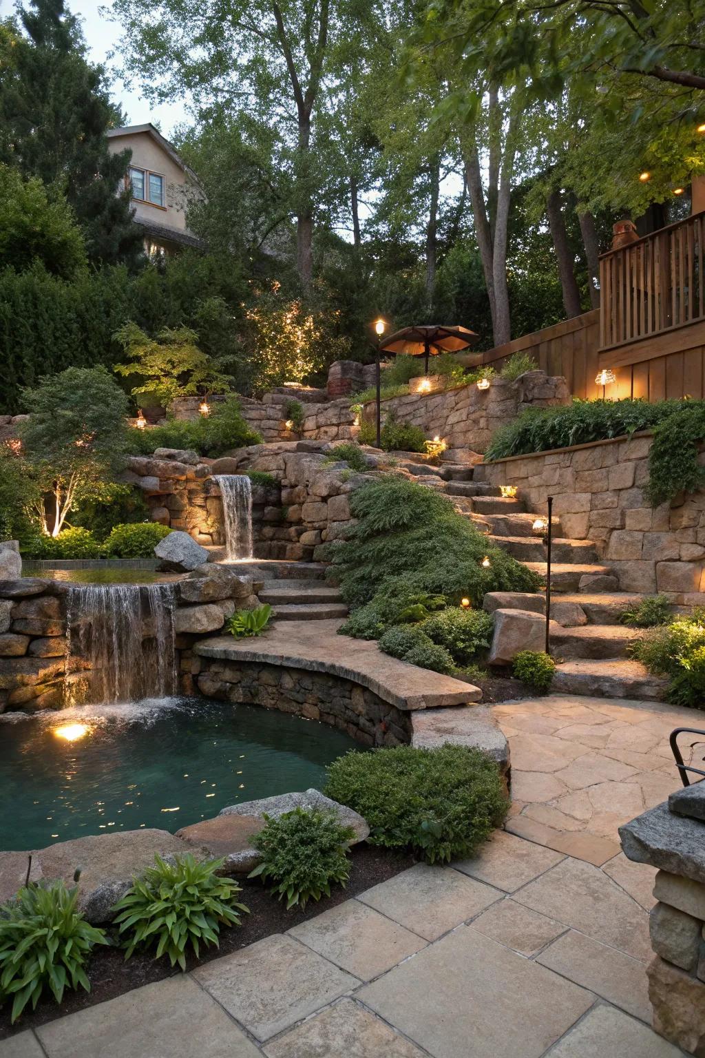 Water features add a serene touch to your garden oasis.