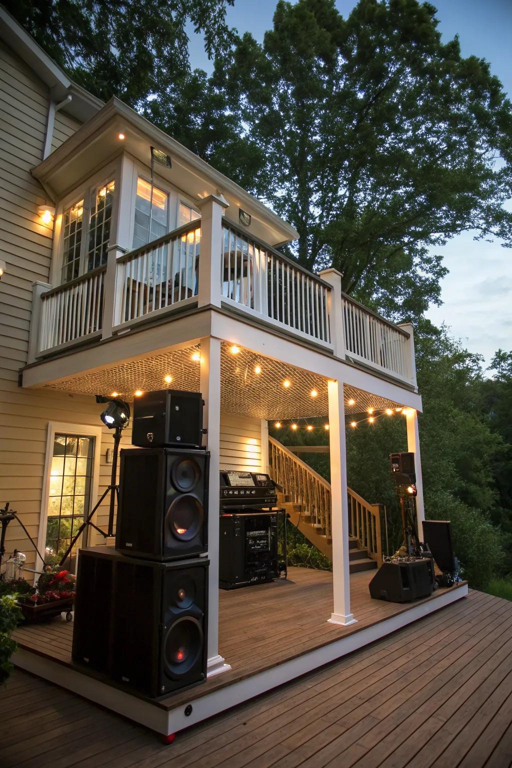 An entertainment-focused deck with features for hosting lively gatherings.