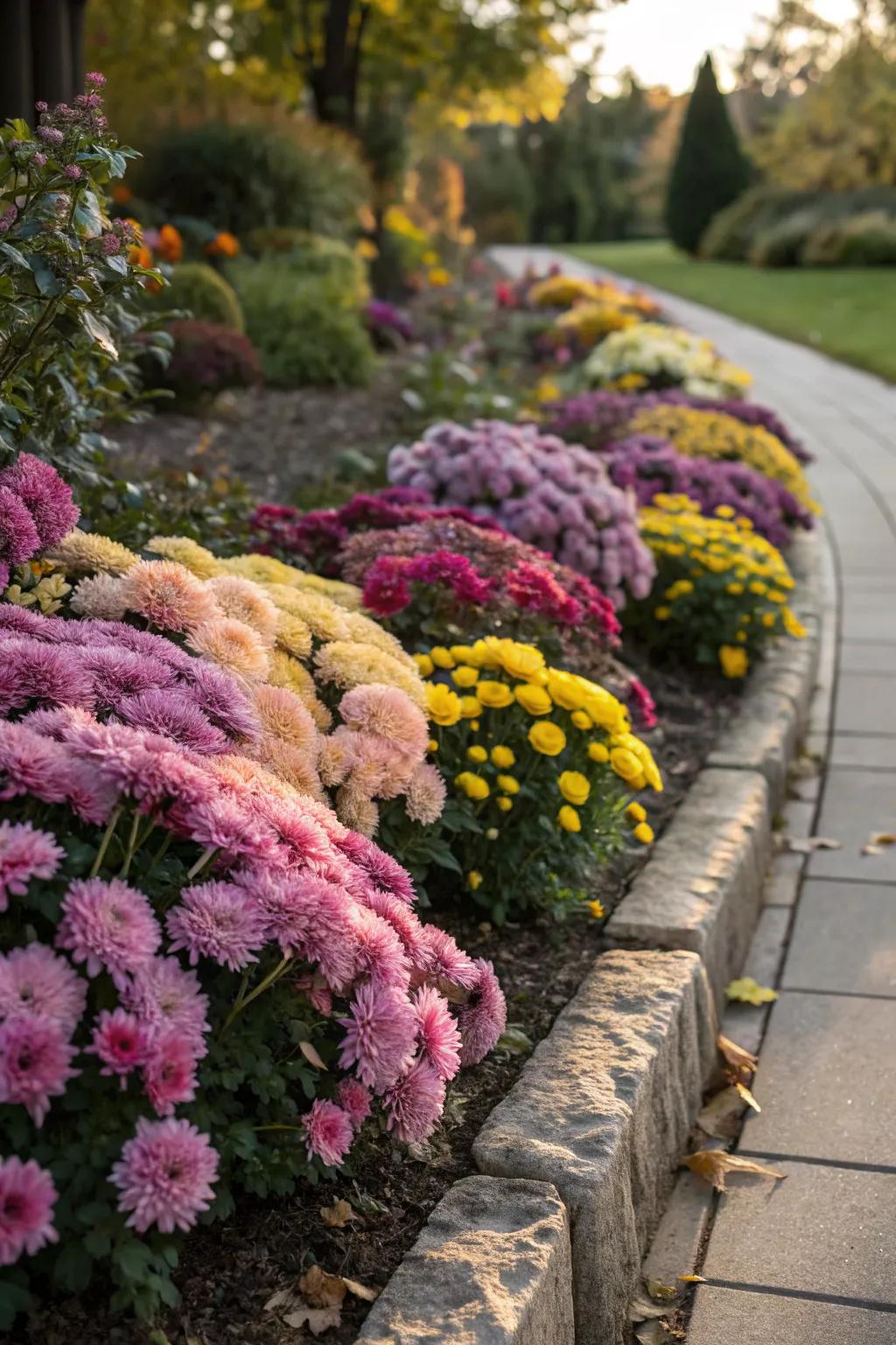 Define your garden beds with a colorful border of mums.