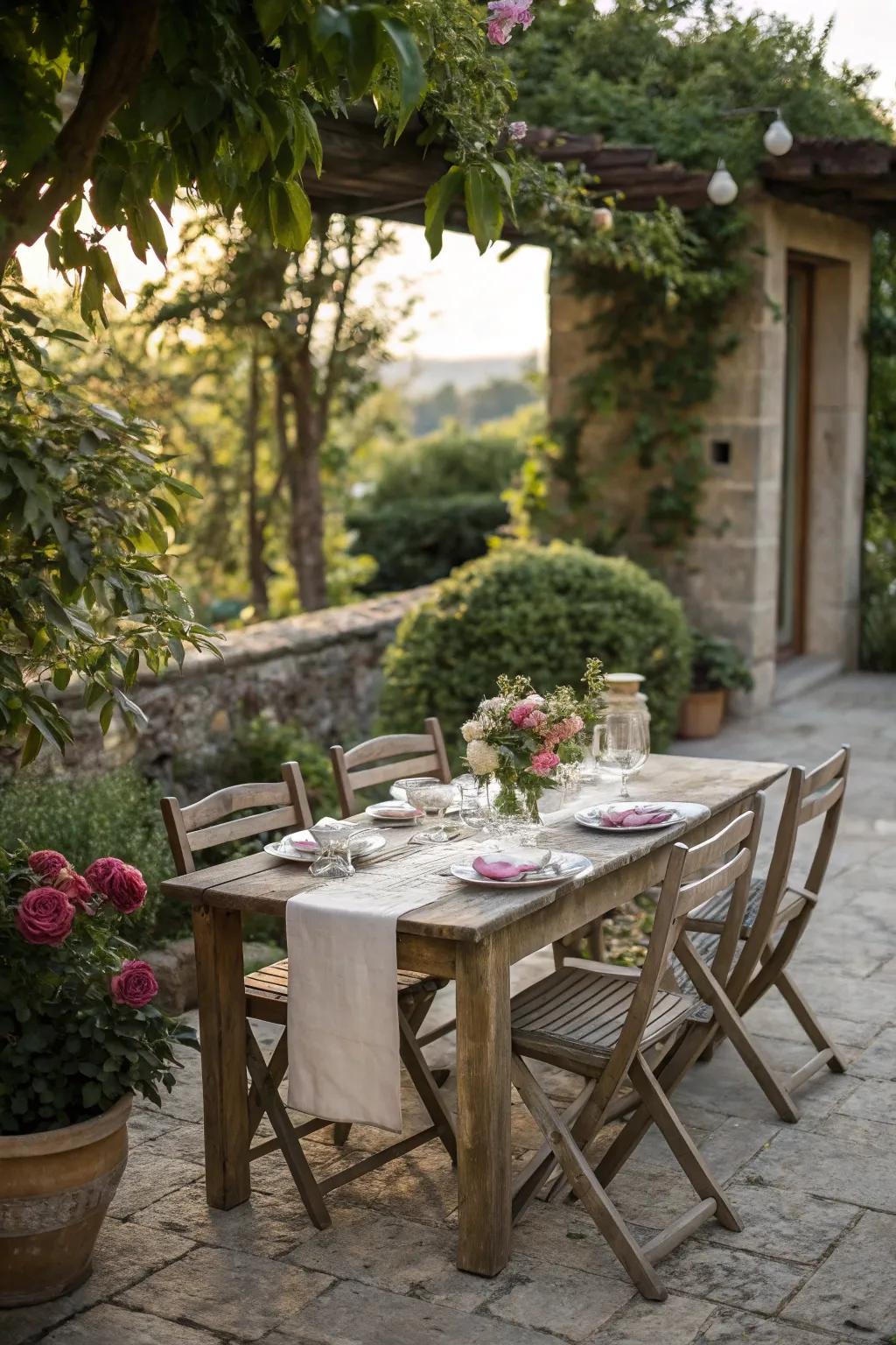 Dining al fresco in a charming garden setting.