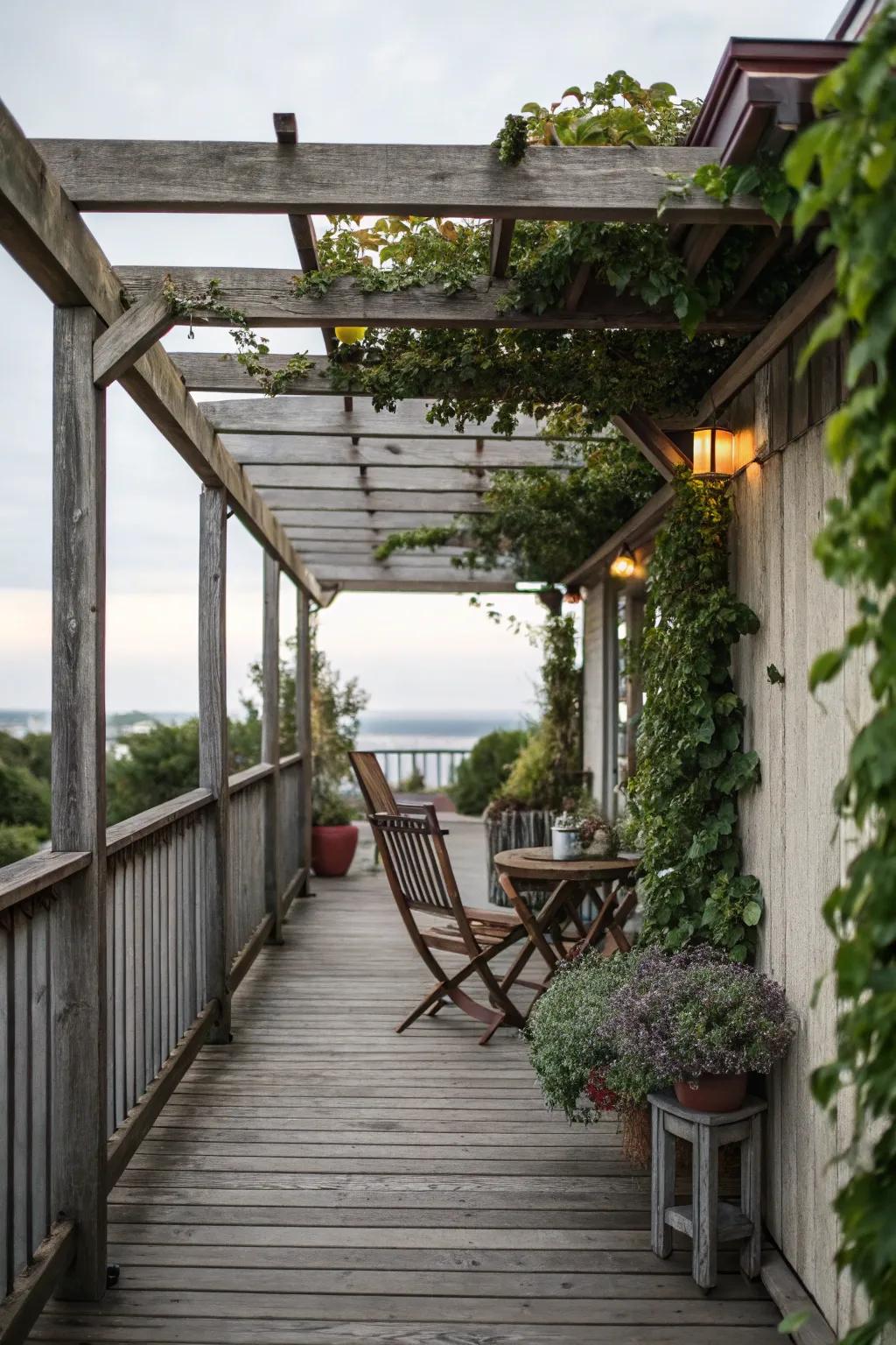 A pergola offers shade and structure to narrow decks.