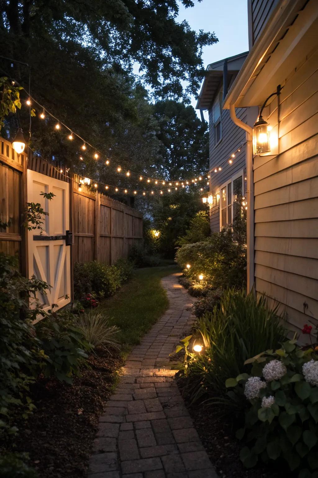 Strategic lighting can transform the mood of your side yard.