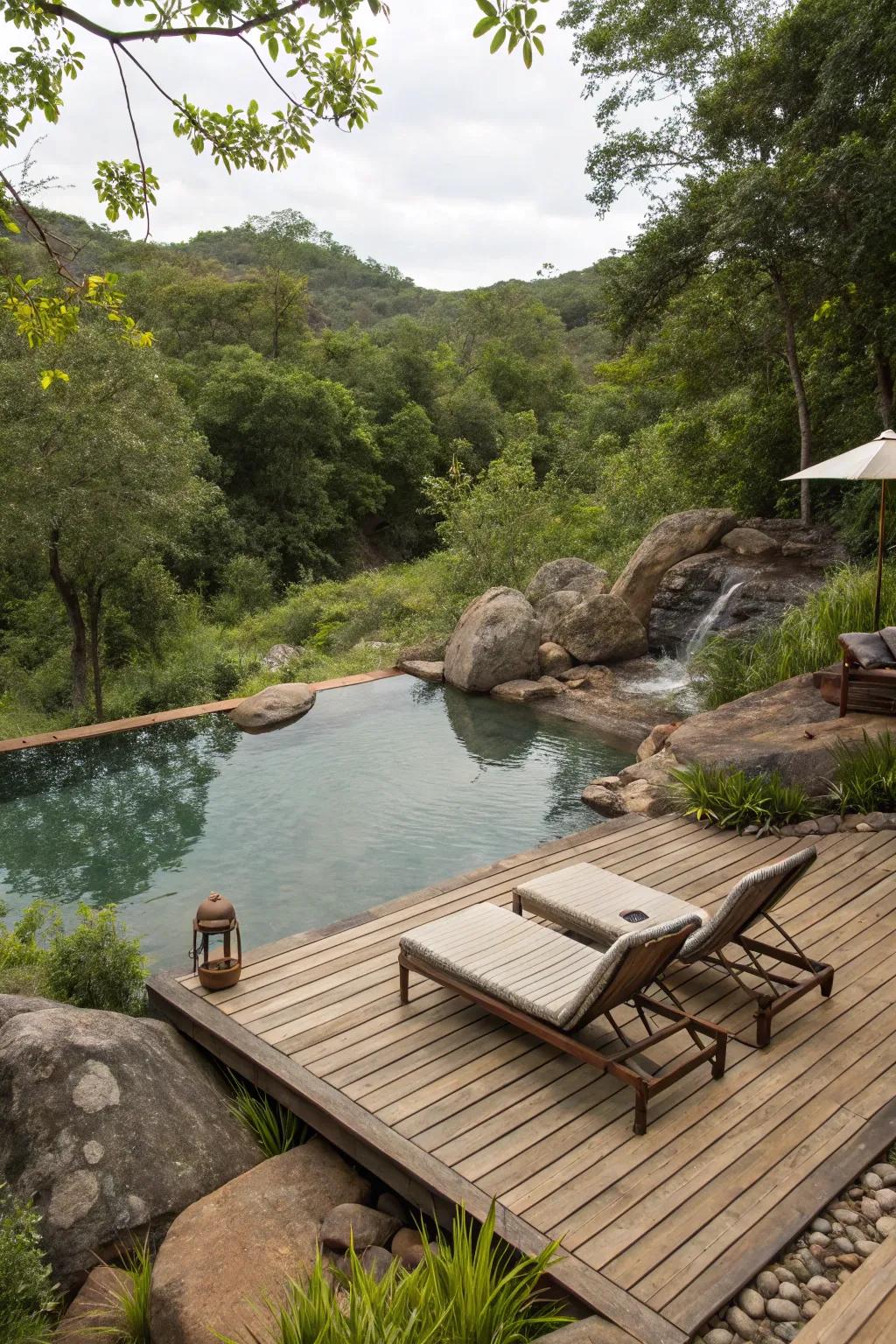 A cozy lounging area invites relaxation by the poolside.