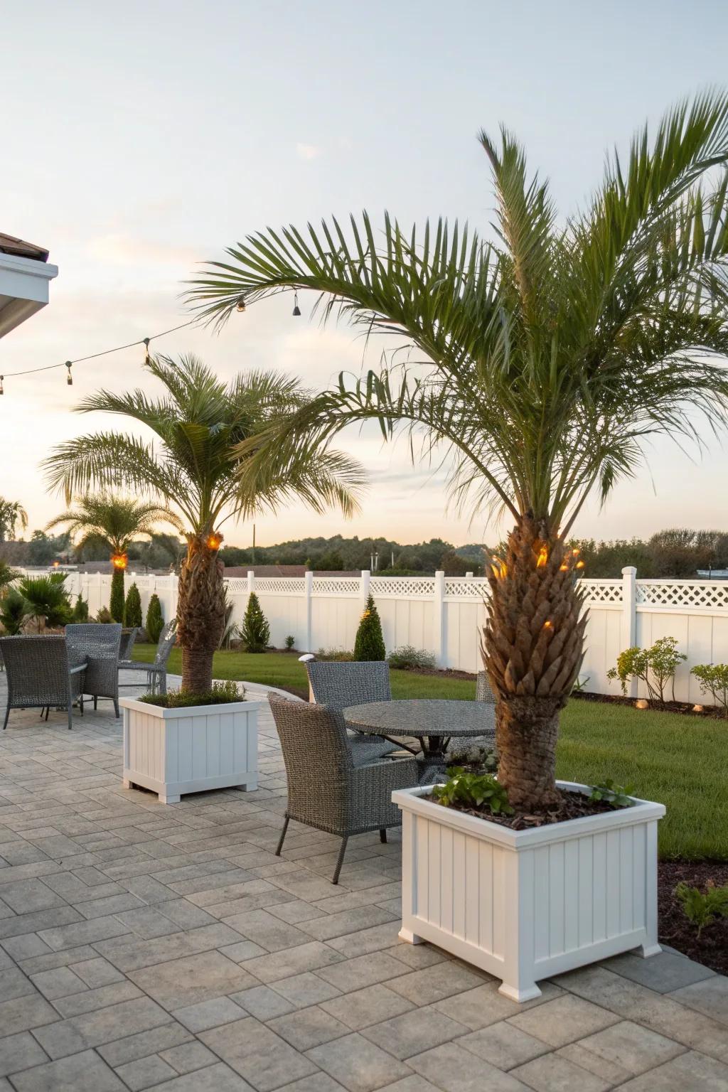 Palm trees bring a tropical vibe to any outdoor space.