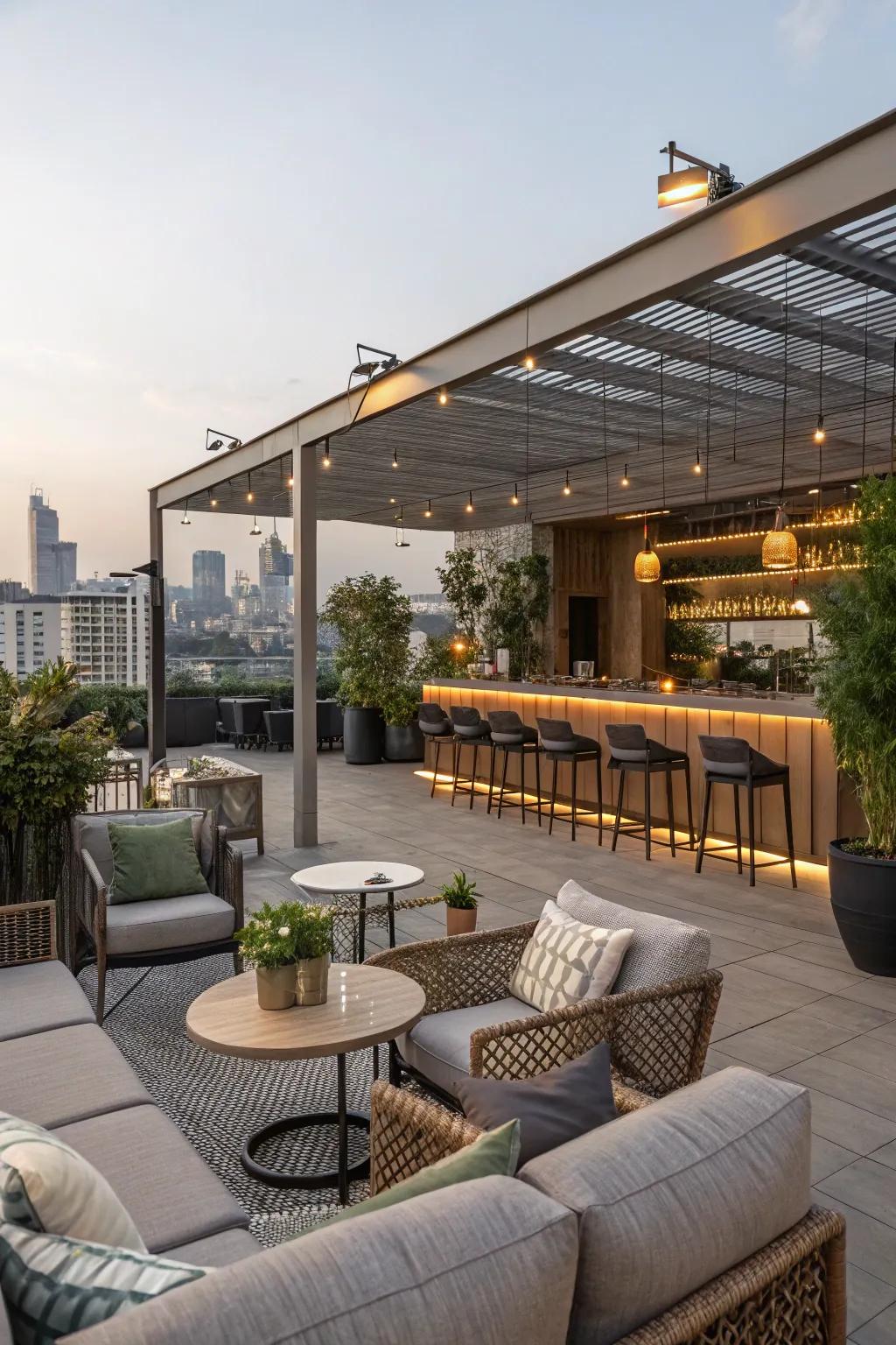 A stylish rooftop retreat with stunning city views.