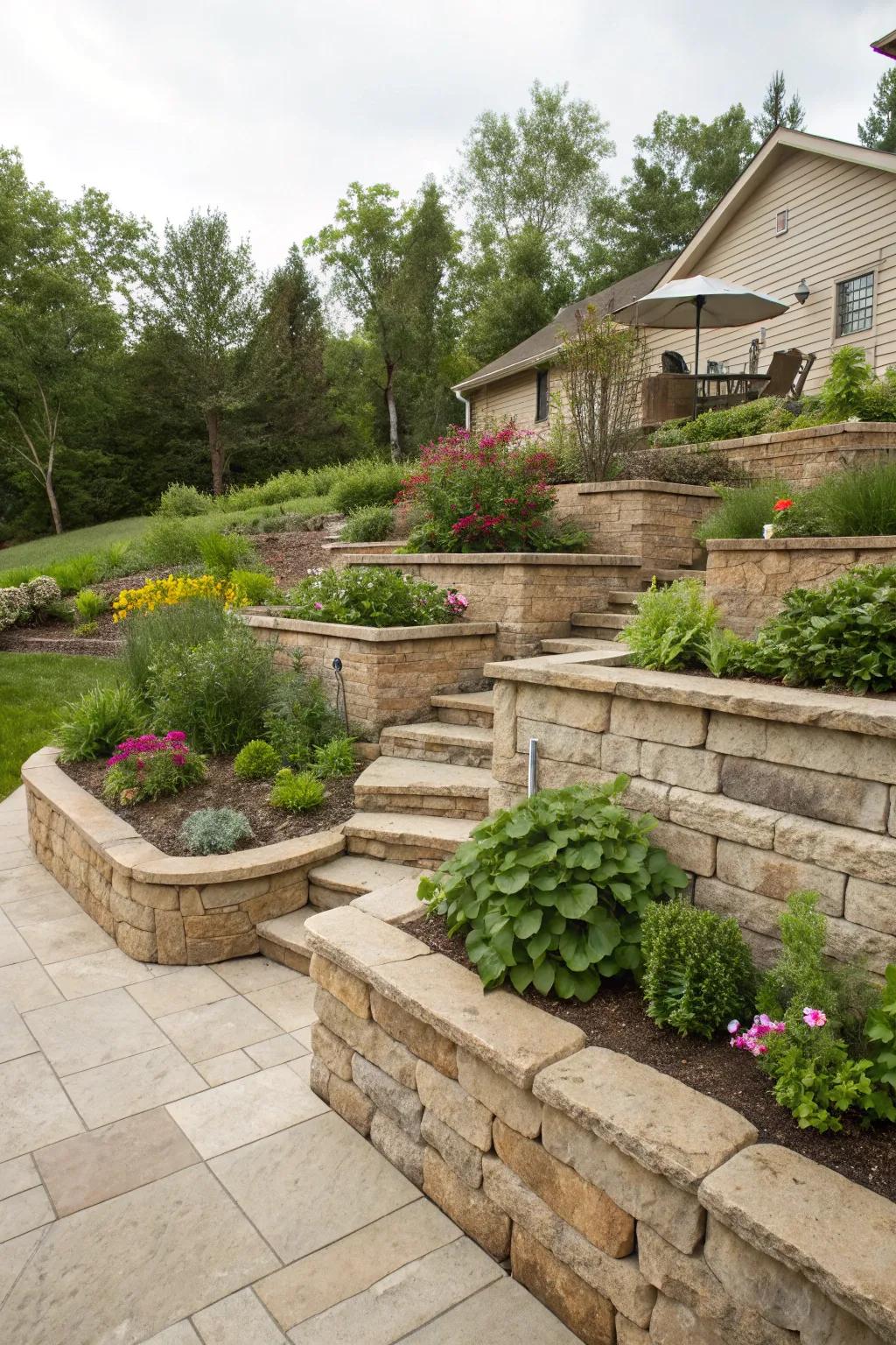 Terracing brings dimension and beauty to sloped backyards.