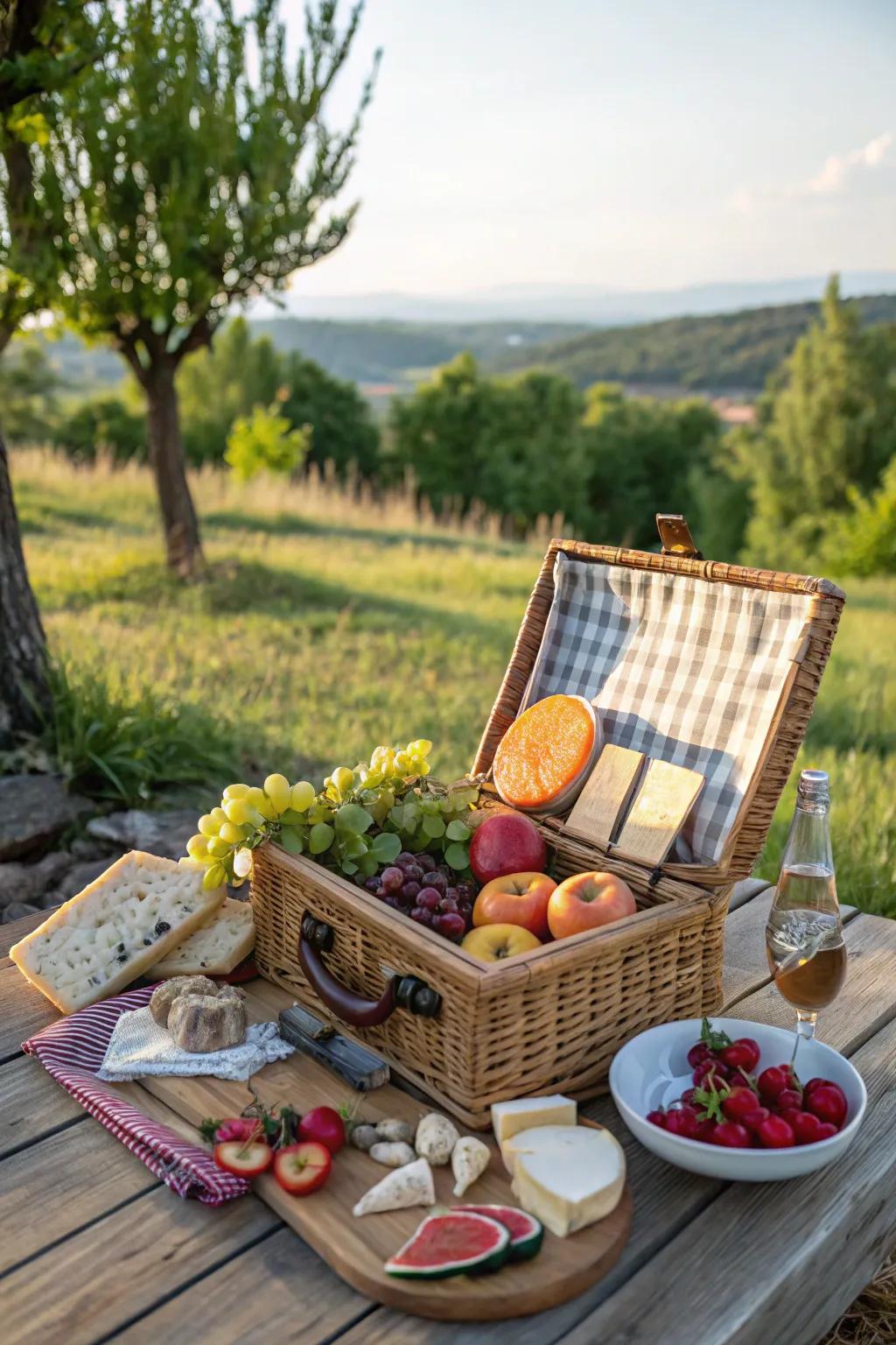 A delicious spread of snacks and treats for a picnic under the stars.