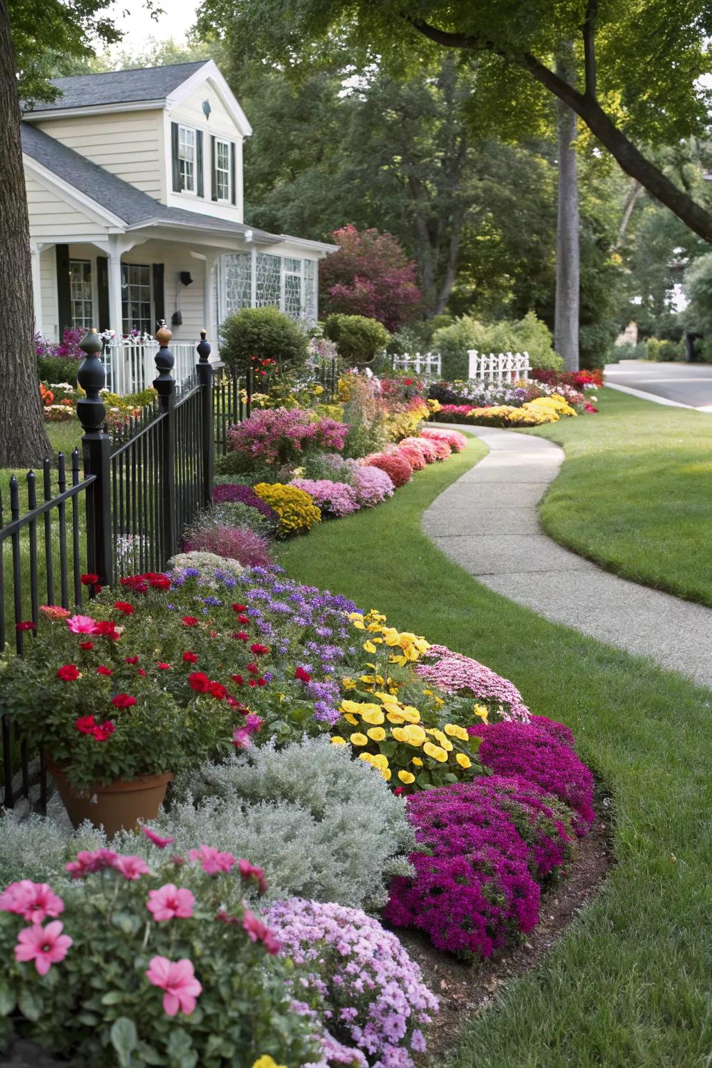 Flower beds bringing color and life to the front yard.