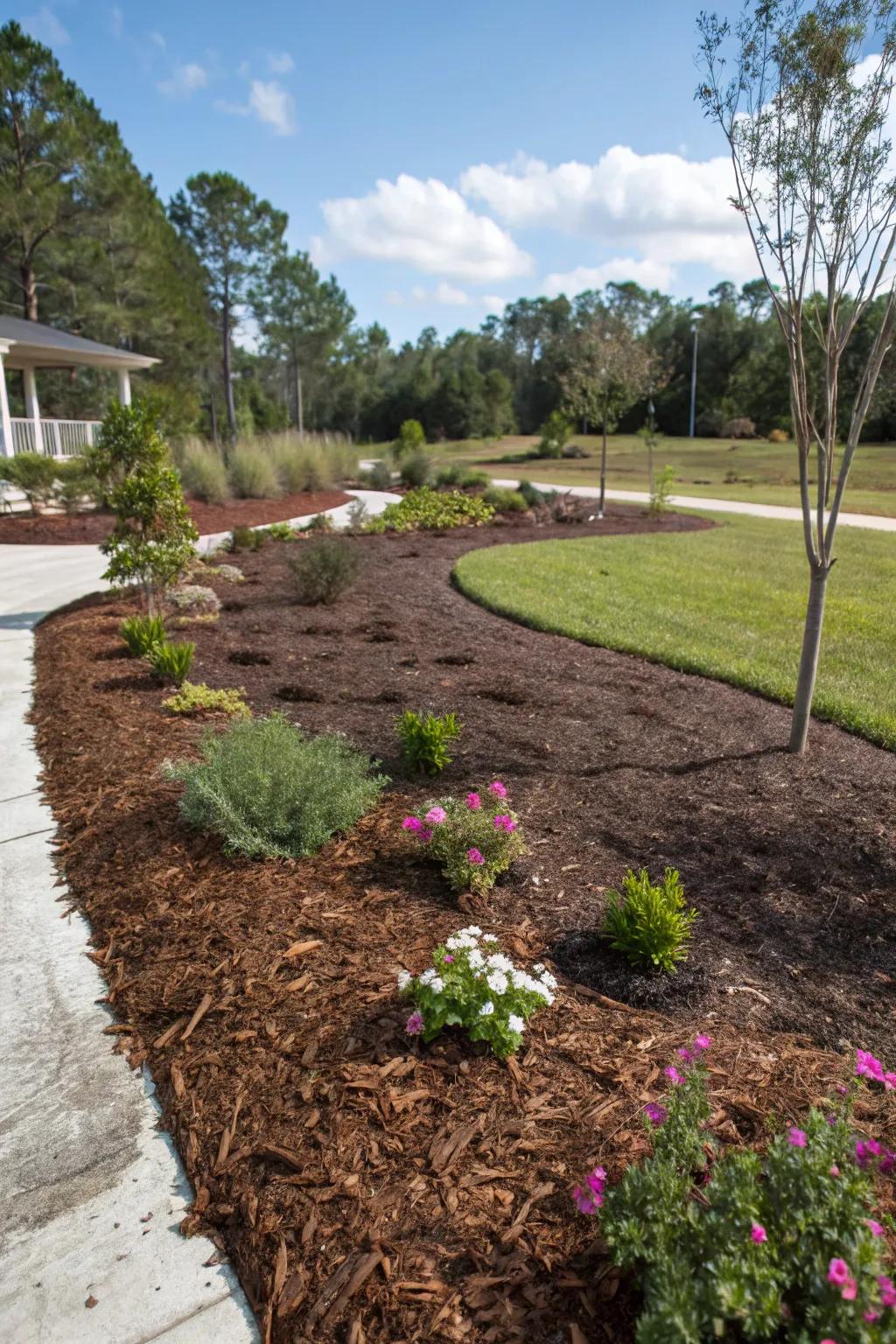 Mulch and ground covers help maintain a tidy North Florida garden with minimal effort.