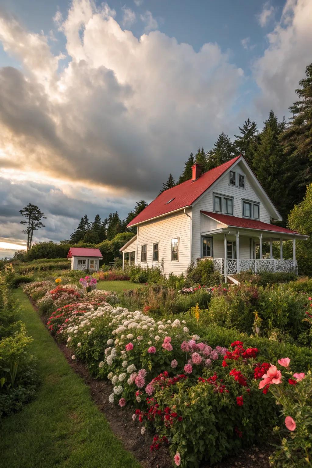 Lush landscaping adds charm and warmth.