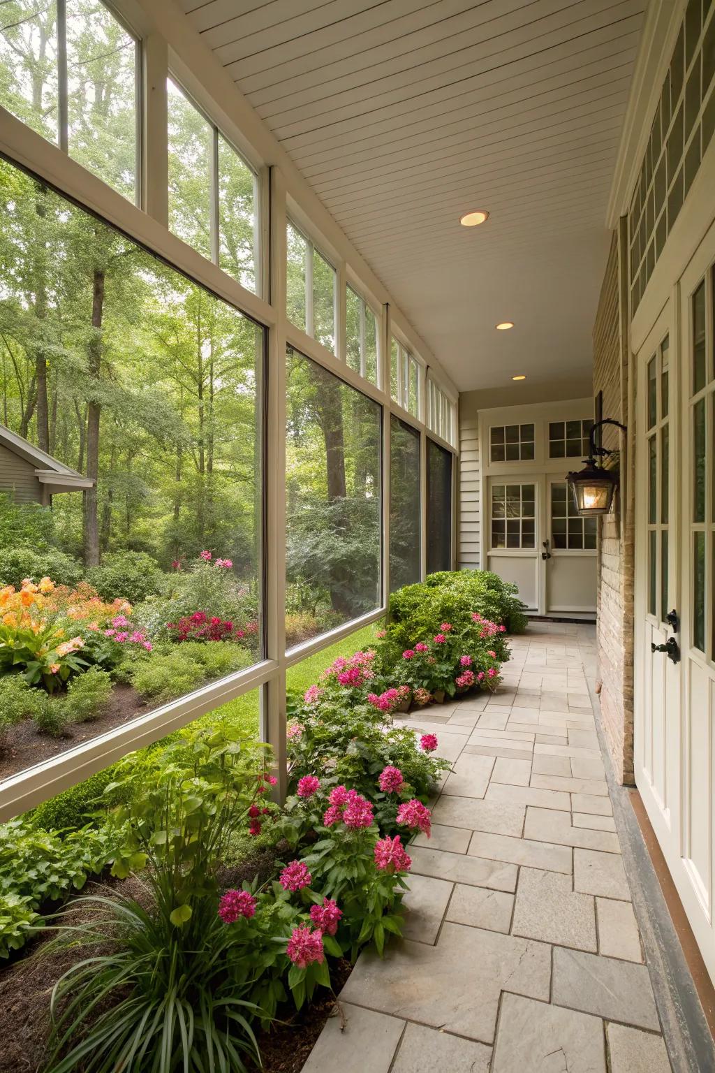 Screened breezeways offer comfort and protection.