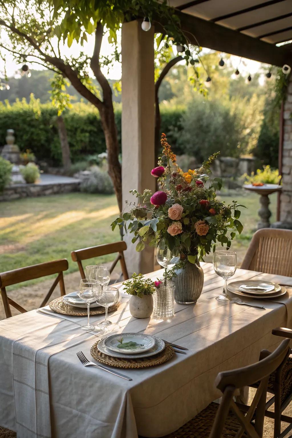 An inviting outdoor dining area ready for a gathering.