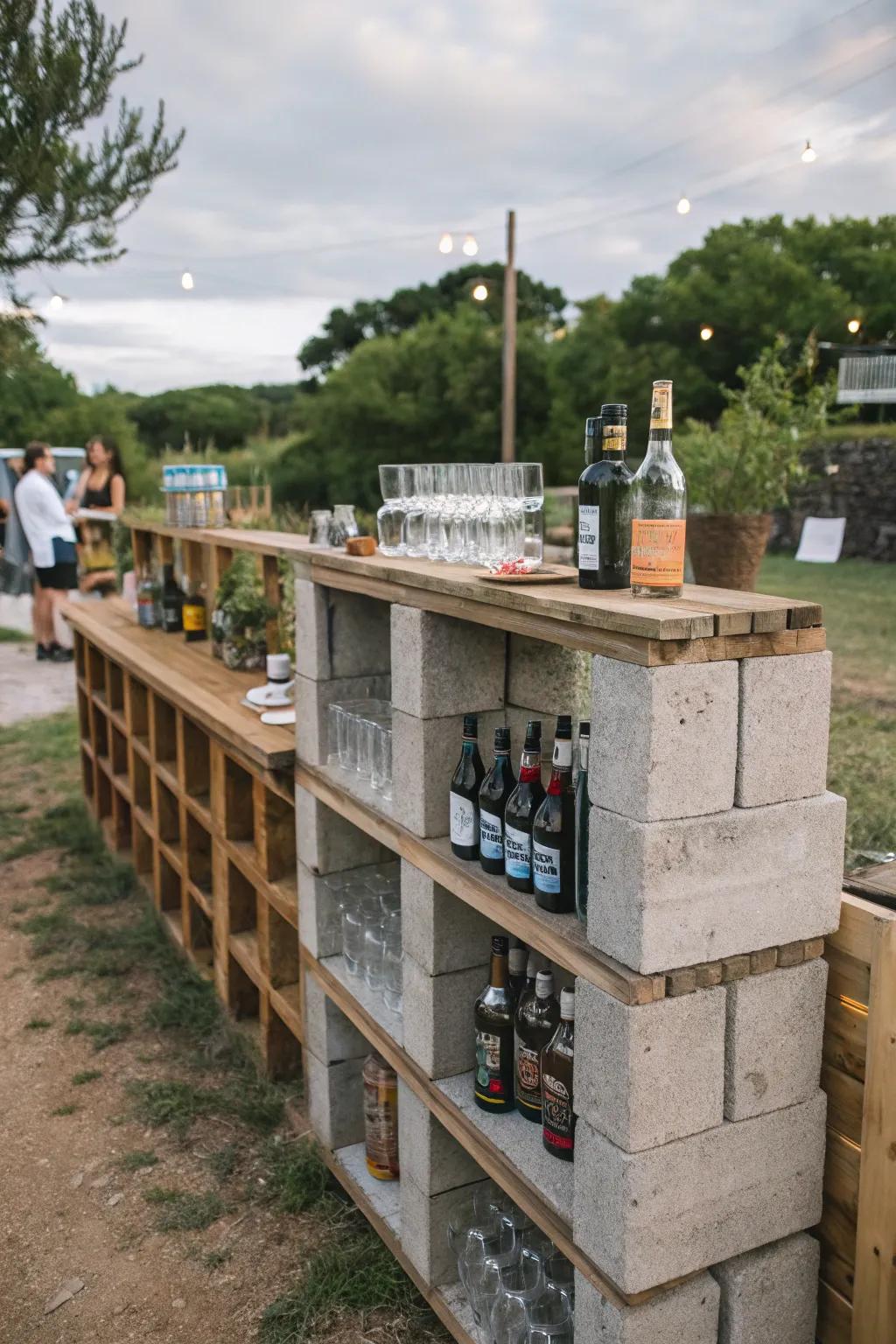 Cinder block shelves offer a sturdy and budget-friendly storage solution.
