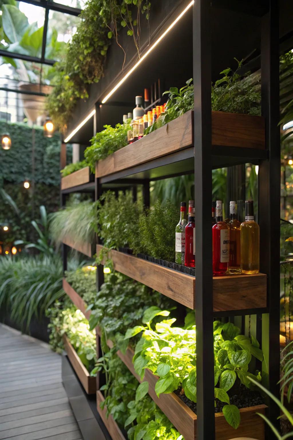 Built-in planters bring freshness and functionality to your bar.