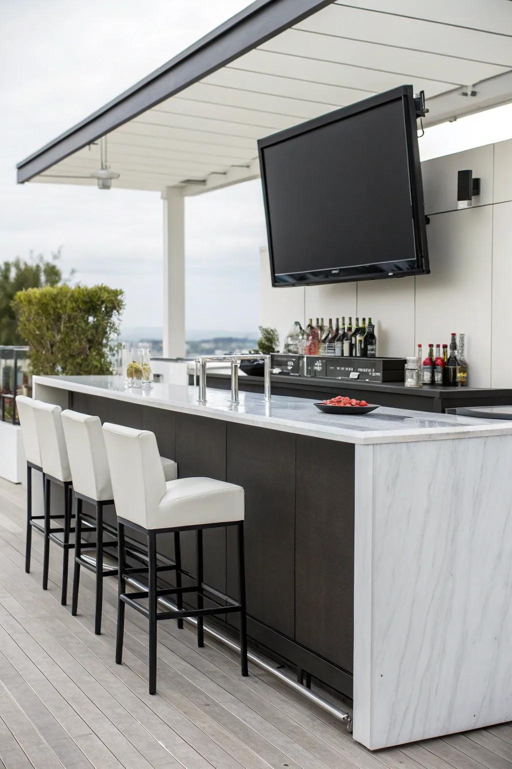 A minimalist bar with a hidden TV for a clean look.
