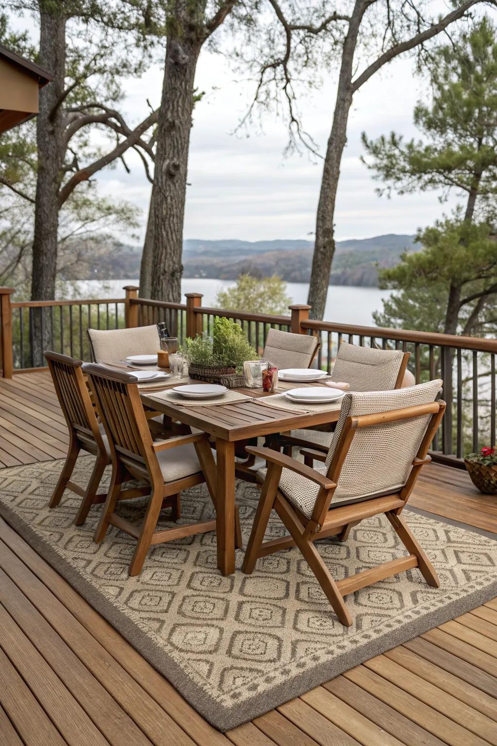 Define your dining space with a stylish outdoor carpet.