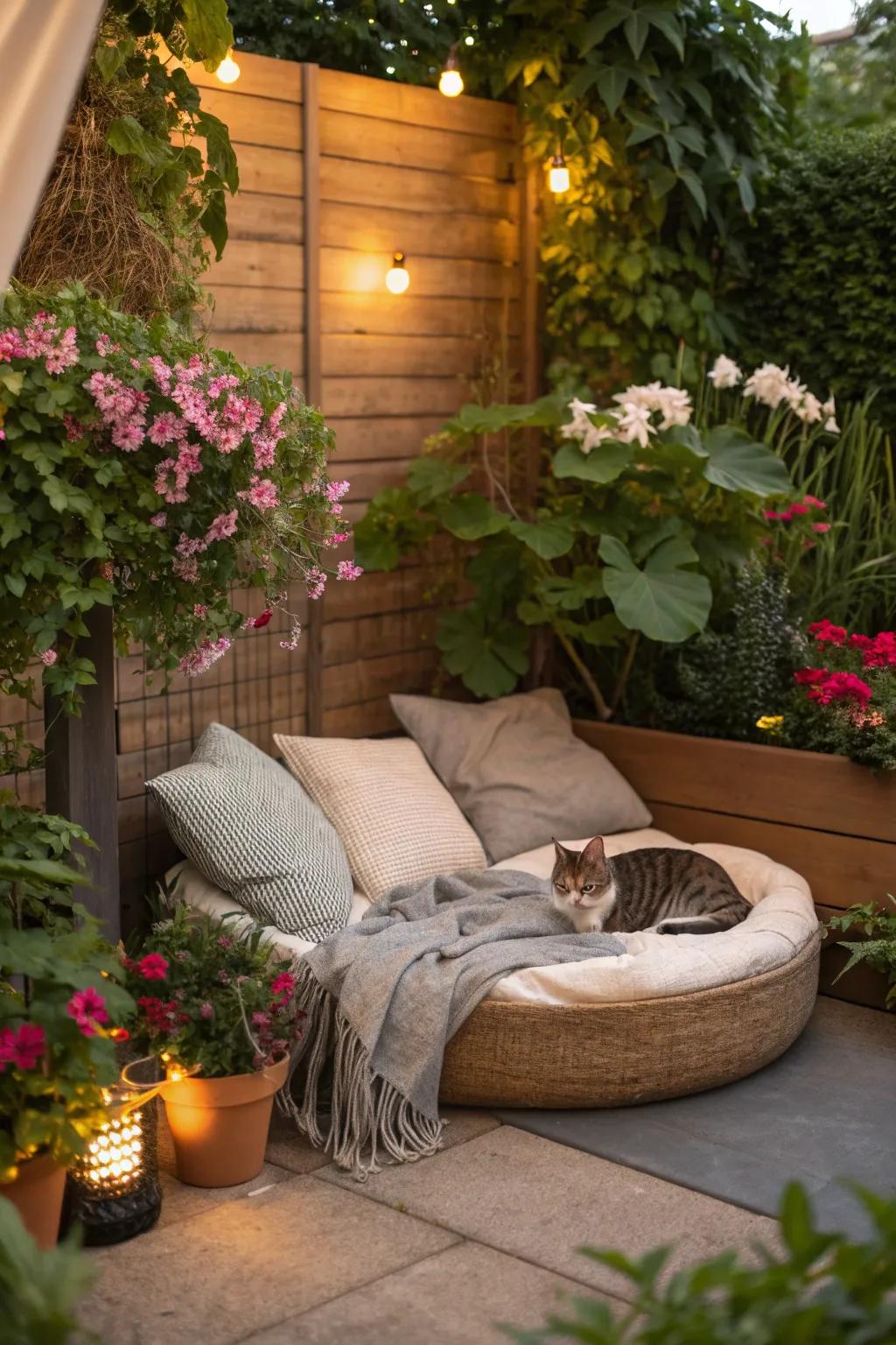 Eco-friendly setups blend cat beds with garden beauty.