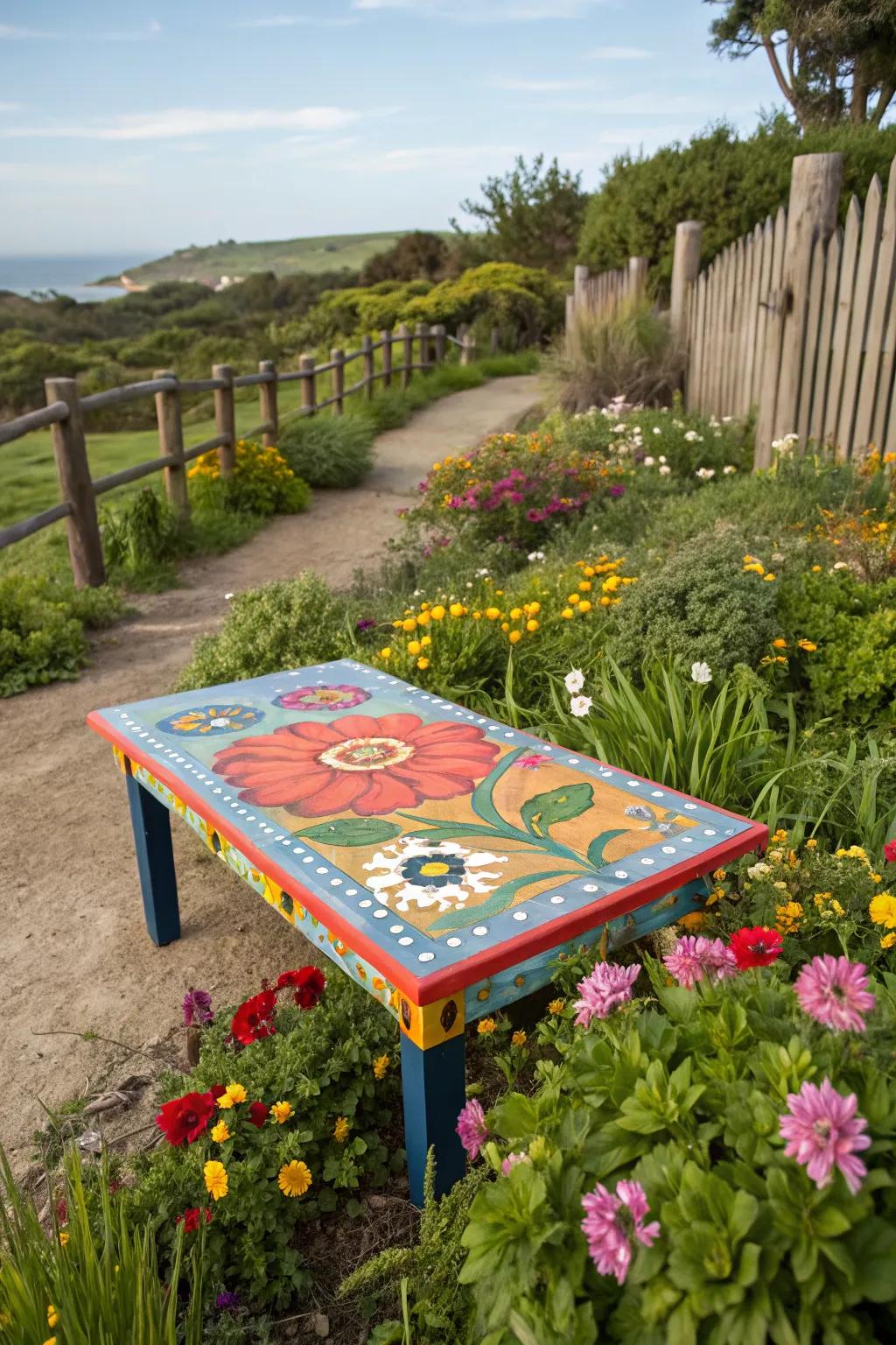 Colorful charm: Painted tables add personality.