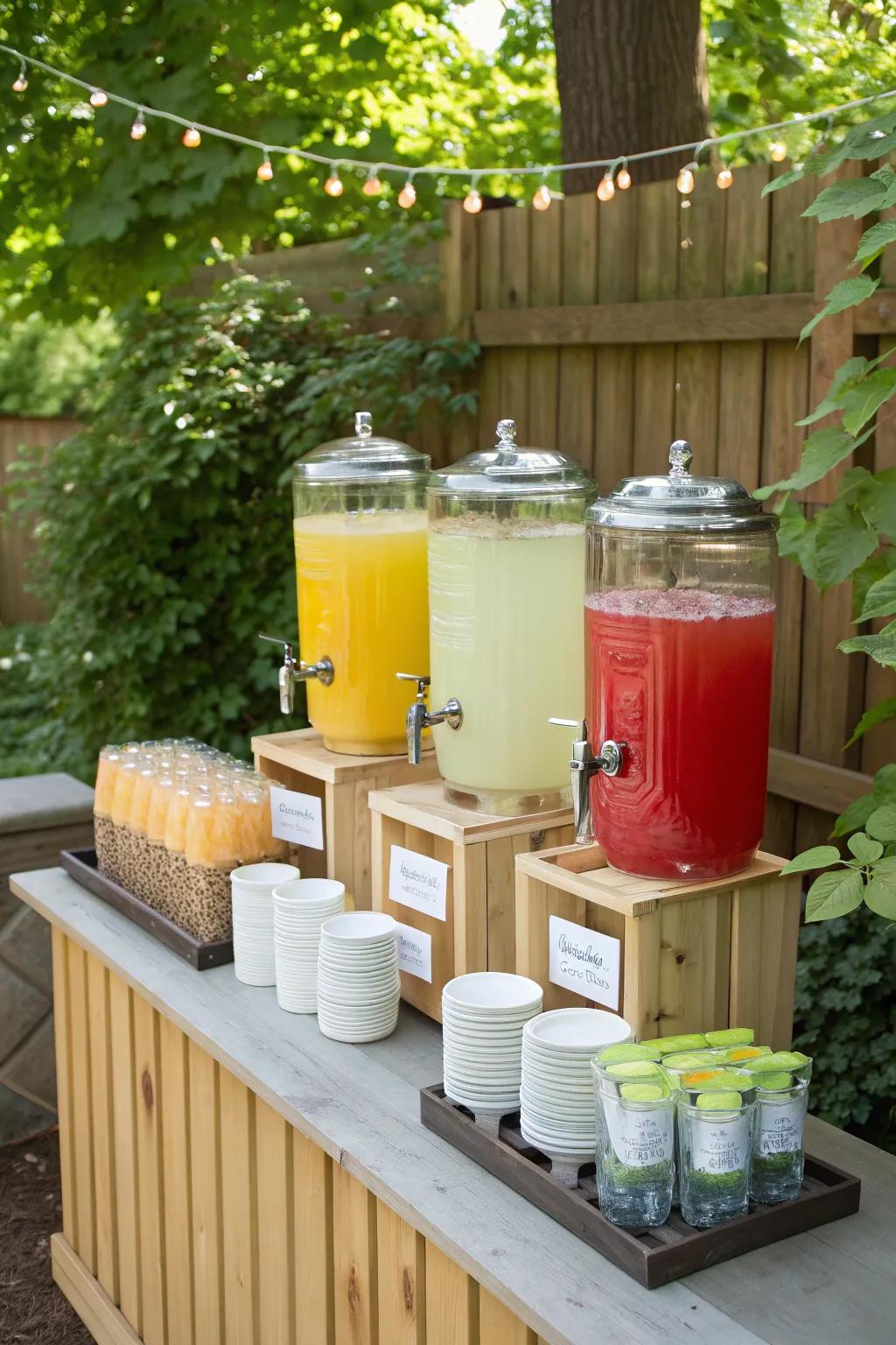A self-serve beverage station with refreshing drink options for guests.