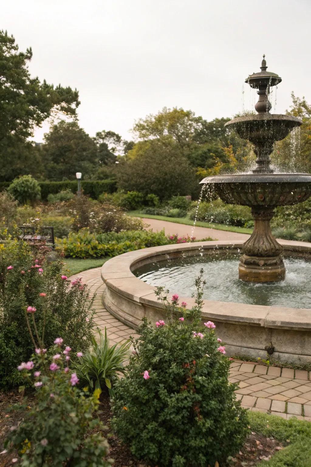 Integrate plants with your fountain for a lush and inviting look.