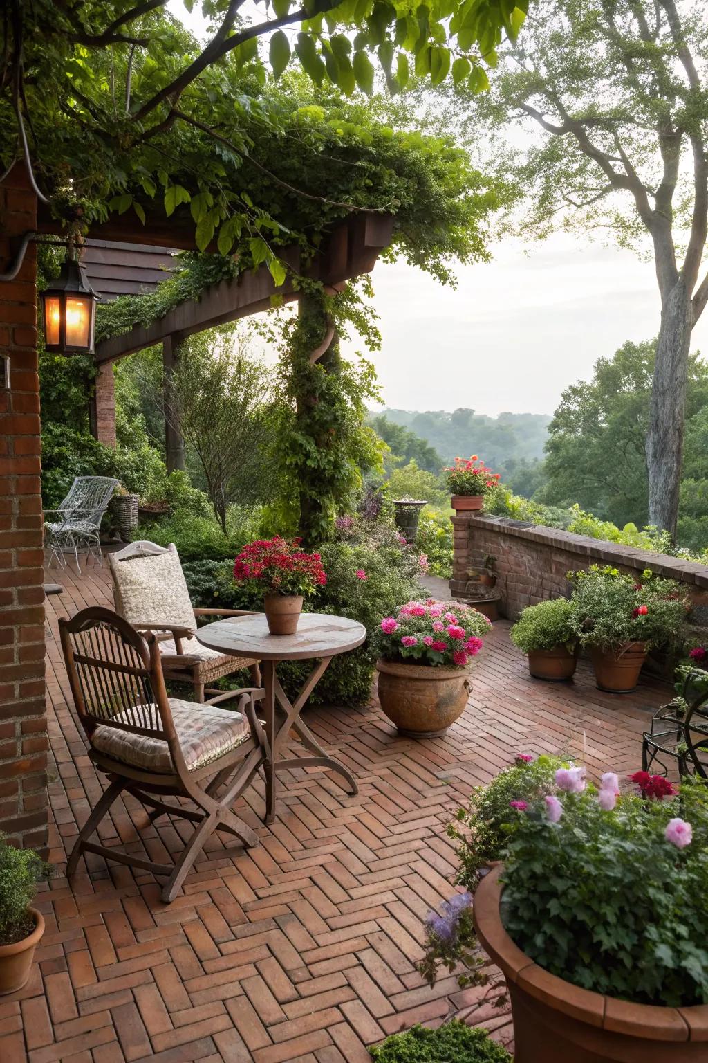 Brick flooring lends a timeless and inviting appeal to outdoor decks.