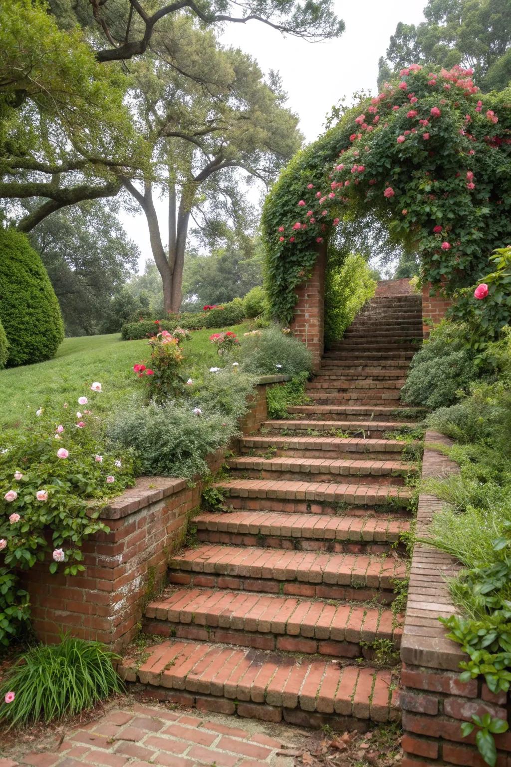 Brick stairs add a vintage charm to any garden.