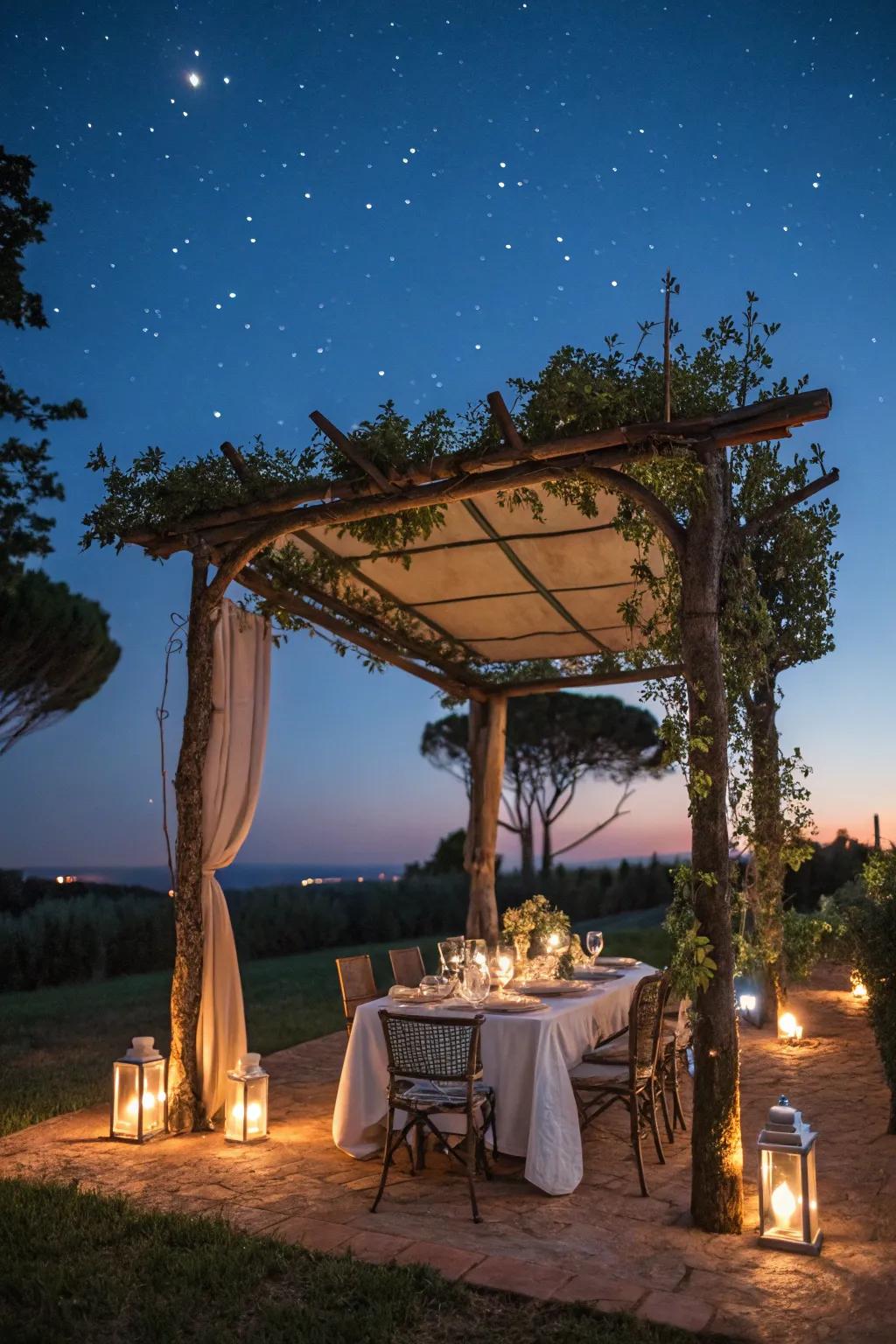 Experience dining under the stars with an open-roof pergola.