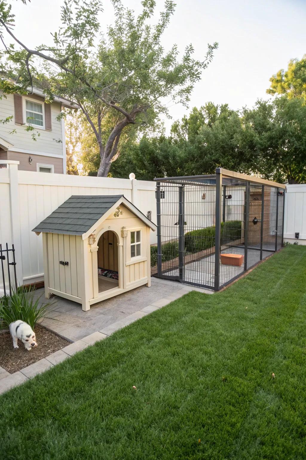 A dog shed kennel offering both shelter and space.